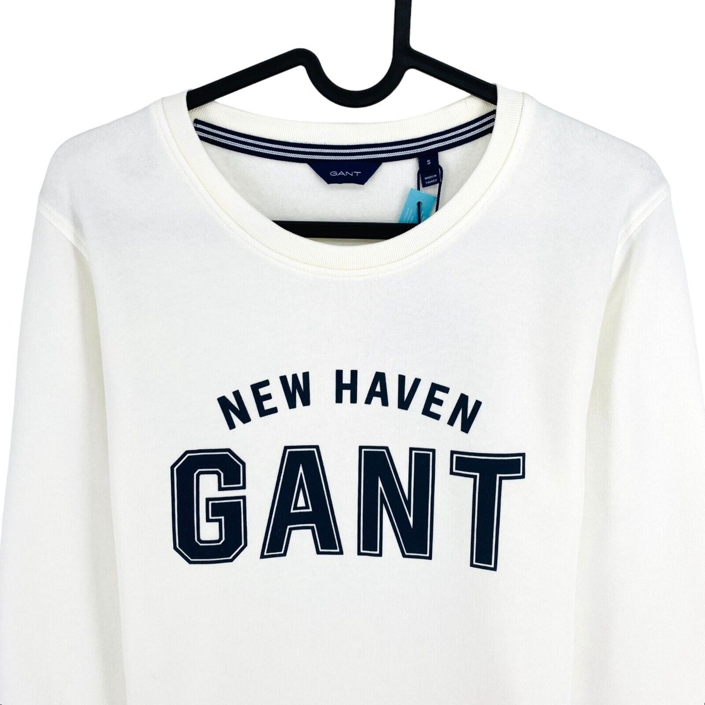 GANT Weißer Pullover mit Rundhalsausschnitt und Logo, Größe S