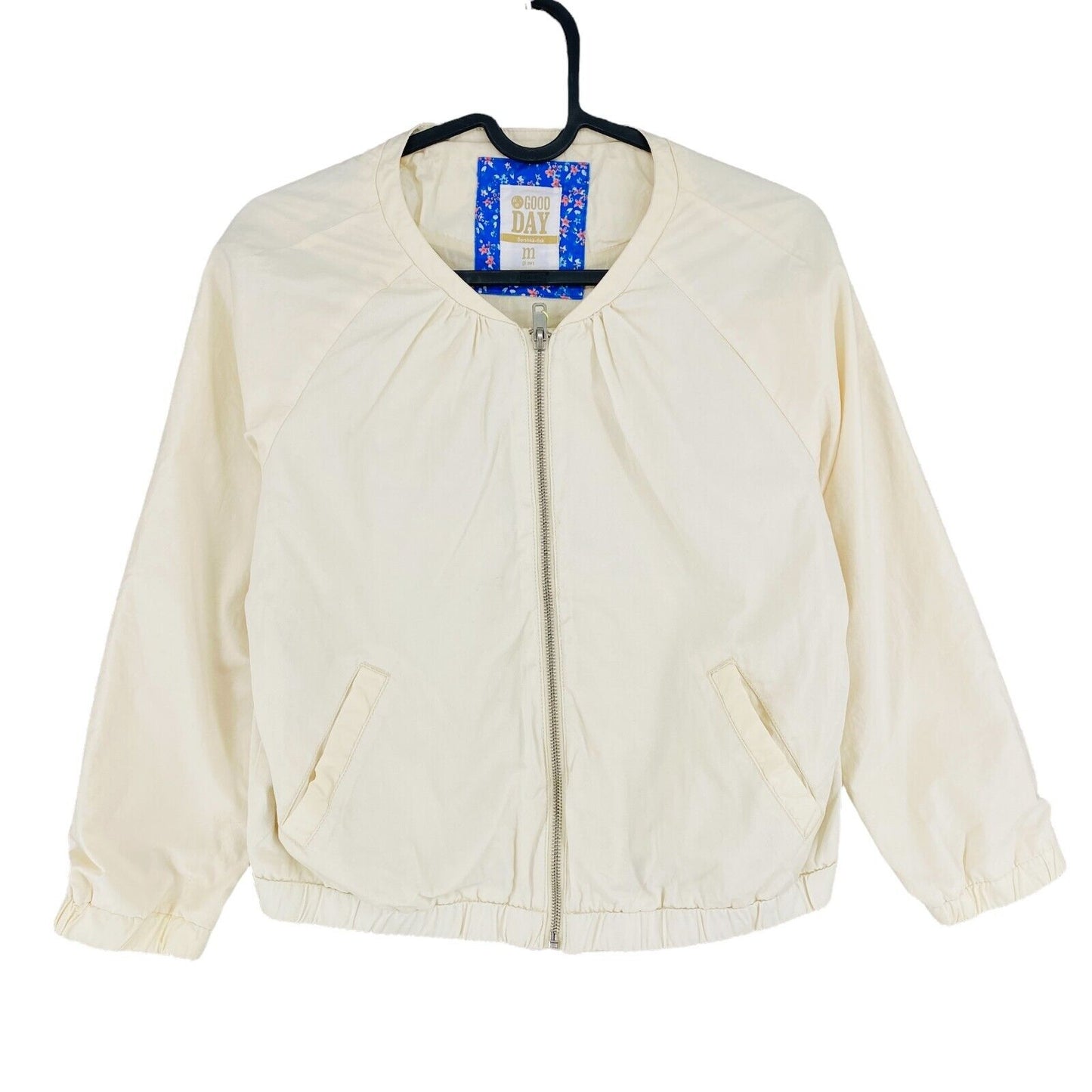 Bershka Pastel Beige 100% Cotton Collarless Jacket Size M