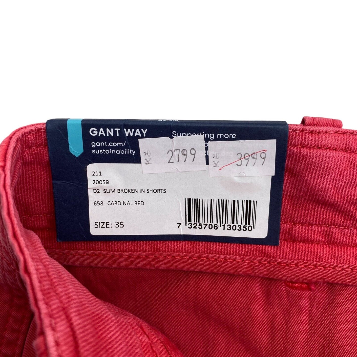 GANT Red Slim Broken In Chino Shorts W35