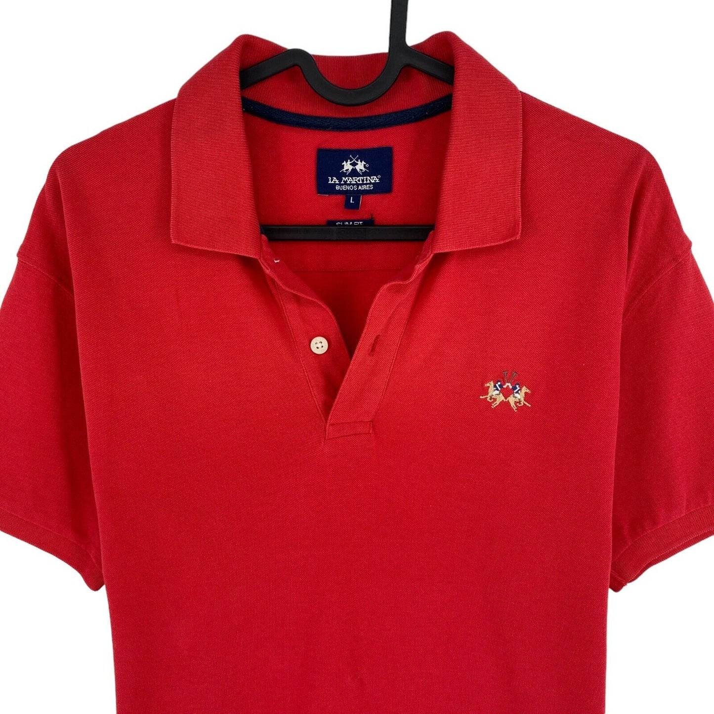 LA MARTINA Men Red Solid Piquet Slim Fit Short Sleeve Polo Shirt Size L