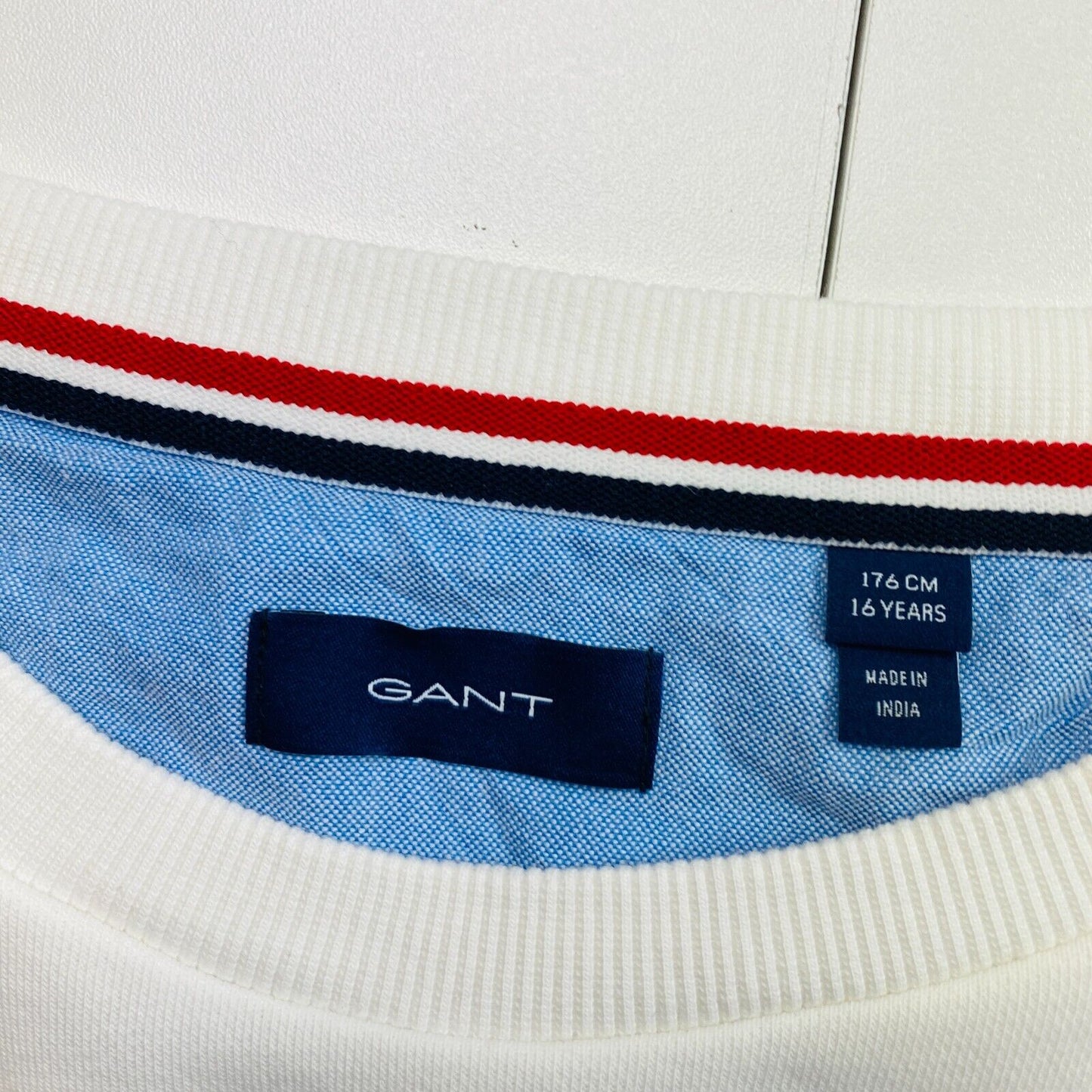 GANT Boys White Original Crew Neck Jumper Sweater Size 16 Years 176 cm