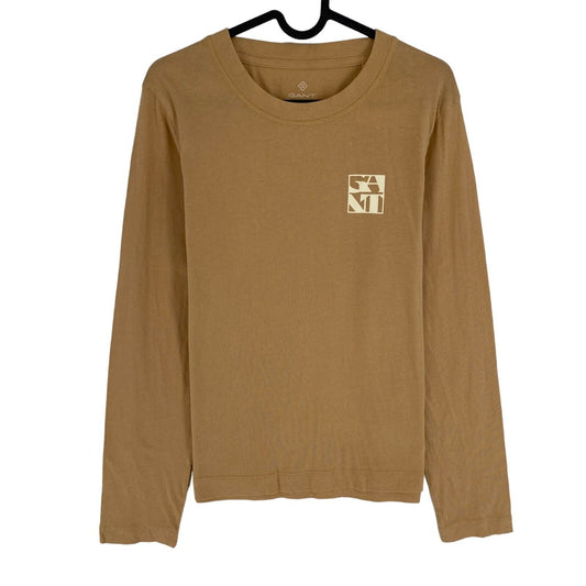 GANT Women Brown Quadrat Logo Crew Neck Long Sleeves T Shirt Size M