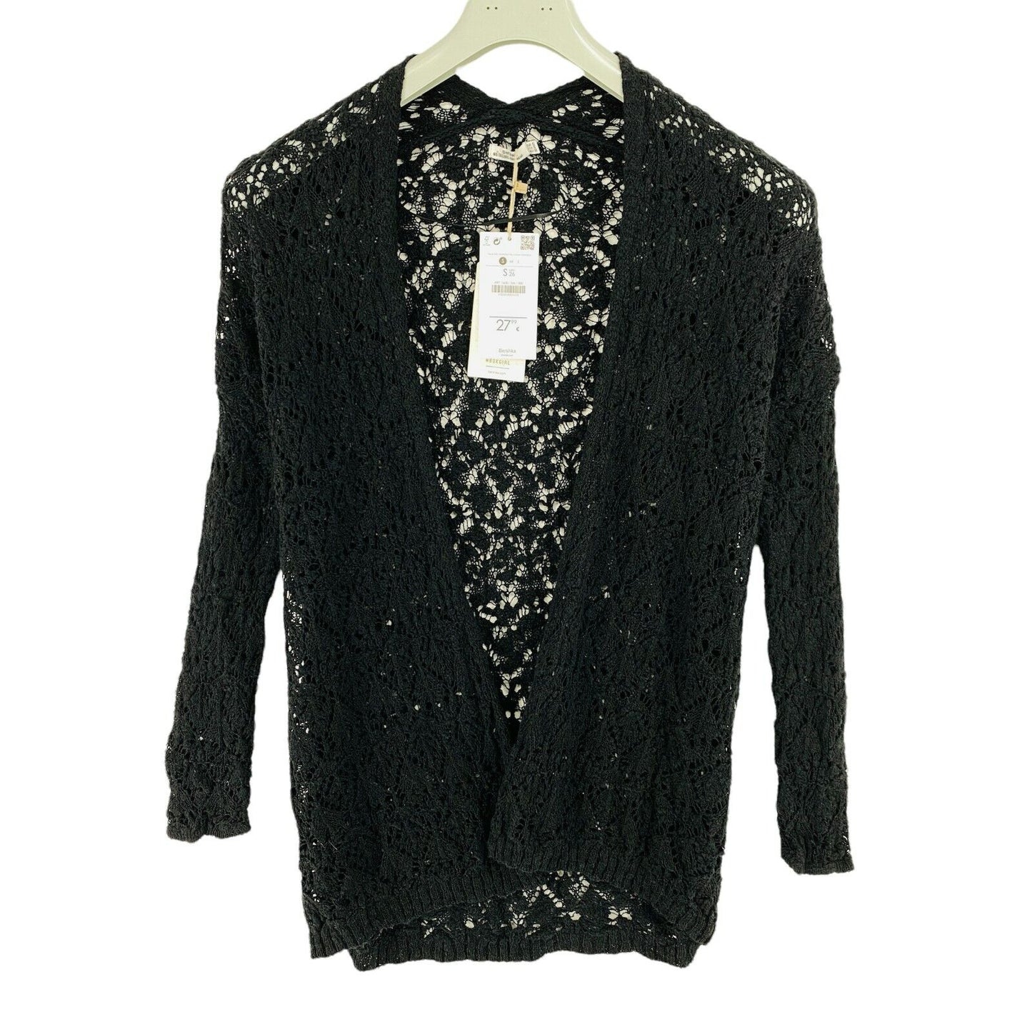 BERSHKA Black Embroidered Cardigan Sweater Jumper Size S