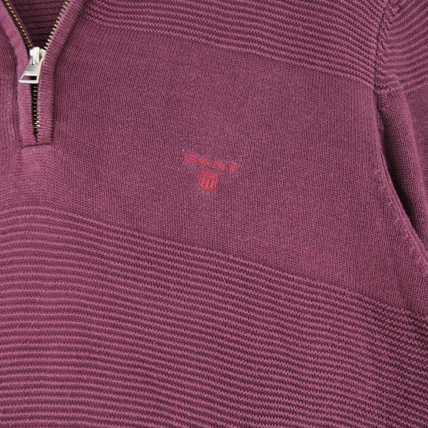 GANT Bordeaux Red Zip Neck 100% Cotton Jumper Sweater Pullover Size L