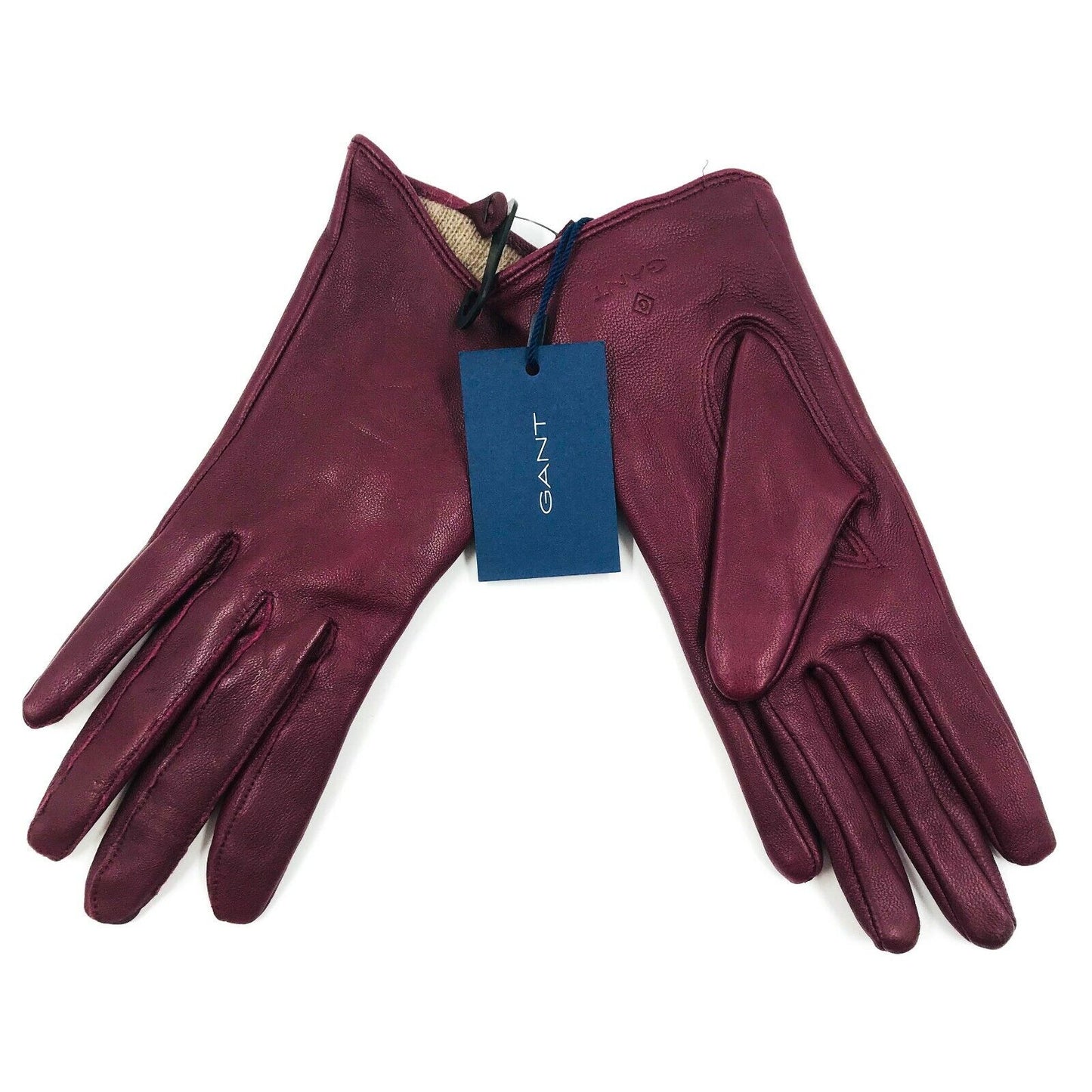 GANT Bordeaux Red 100% Leather and Wool Women's Gloves Size S