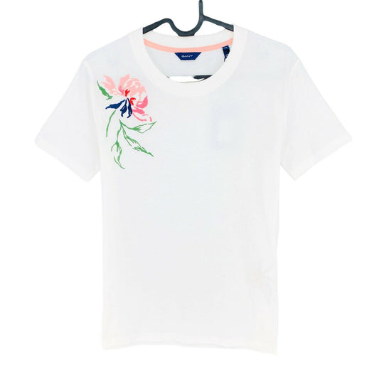 GANT White Peonies Crew Neck T Shirt Size XS