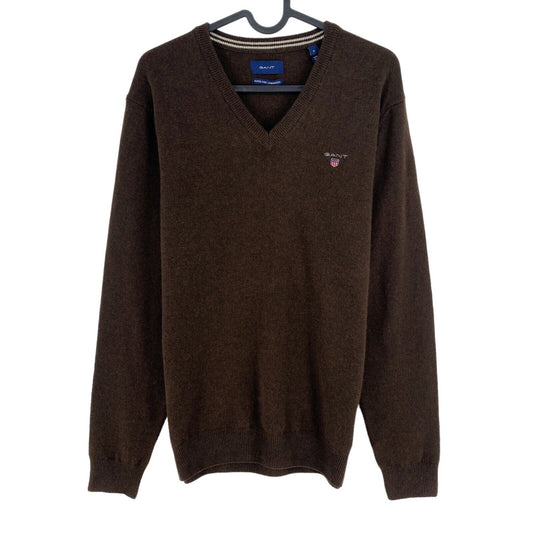 GANT Dark Brown 100% Wool V Neck Sweater Pullover Size S