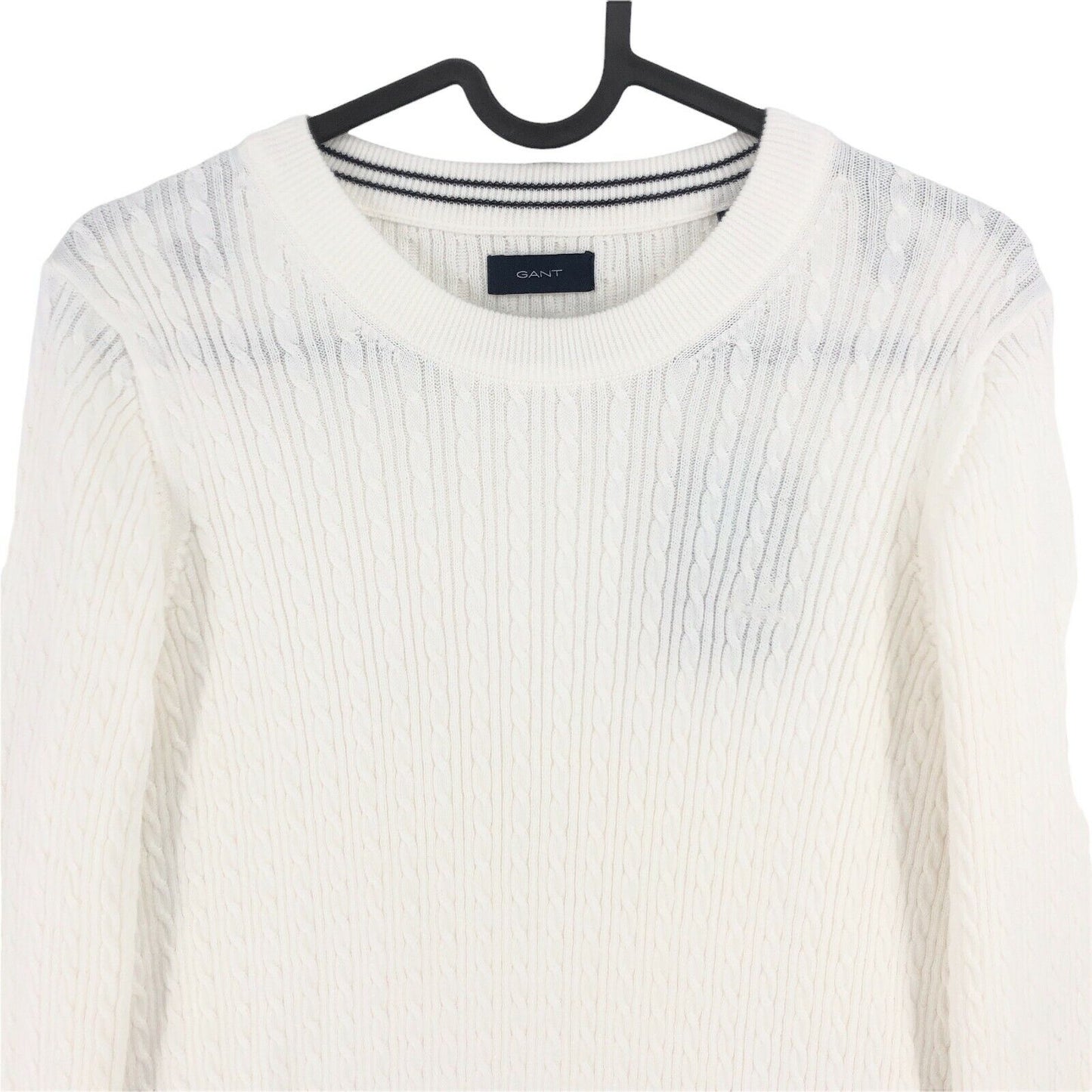 GANT White Crew Neck Cable Jumper Sweater Size XS