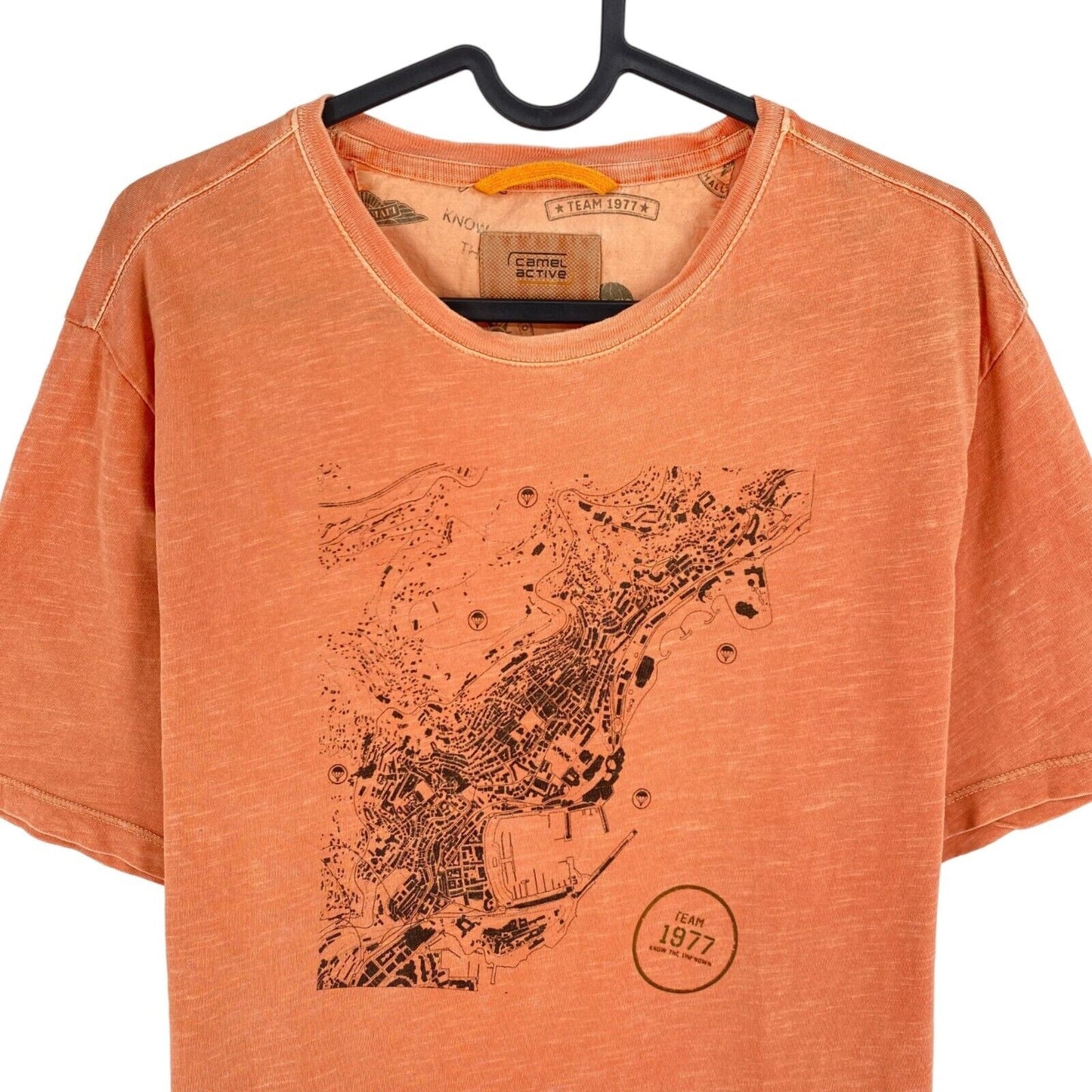 CAMEL ACTIVE Hellorange T-Shirt mit Rundhalsausschnitt und Grafikdruck, Größe L