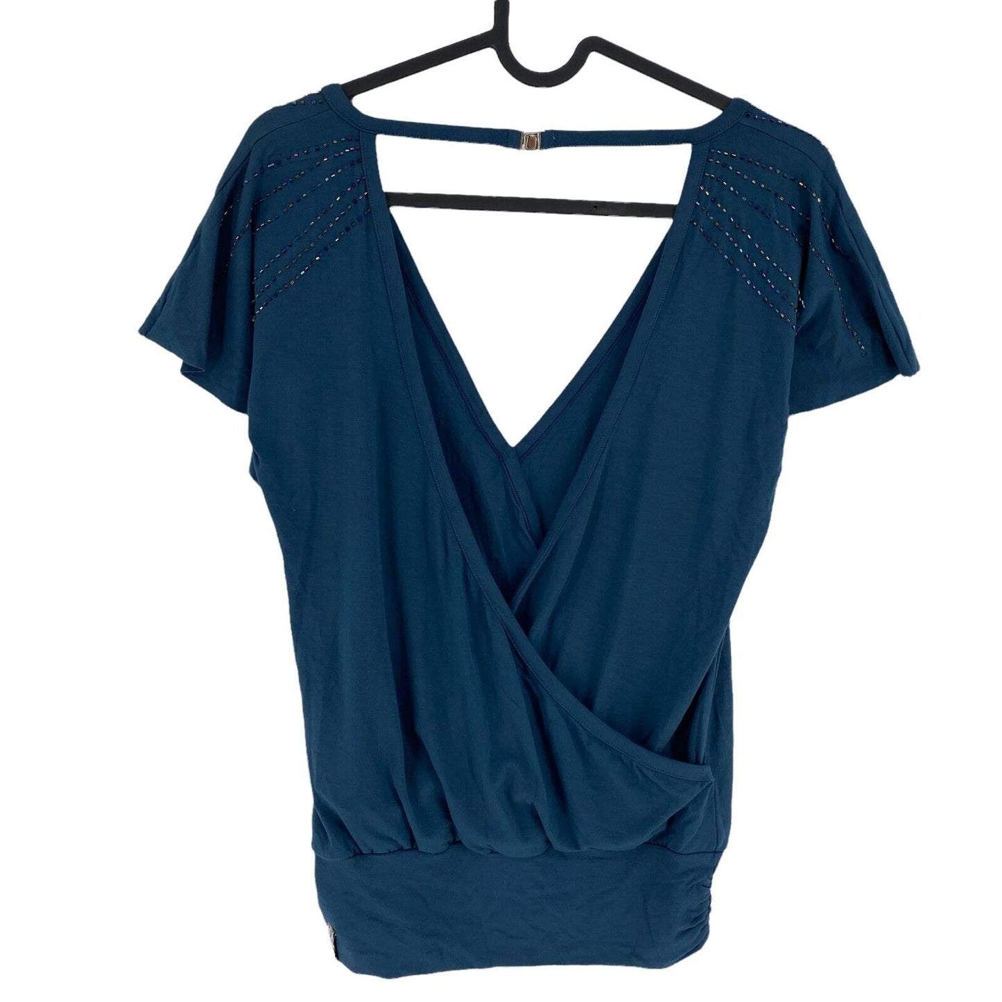 UVP 243 € Colcci Marineblau Kurzarm-Top mit tiefem V-Ausschnitt, Bluse, Größe XS