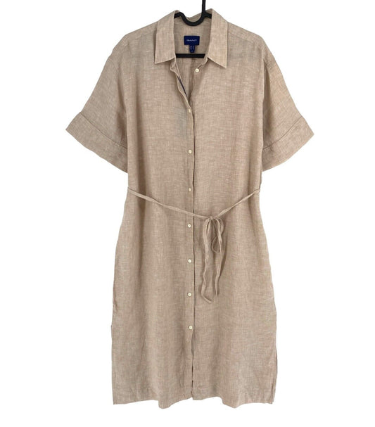 GANT Women Beige Relaxed SS Linen Shirt Dress Size EU 34 UK 6 US 4