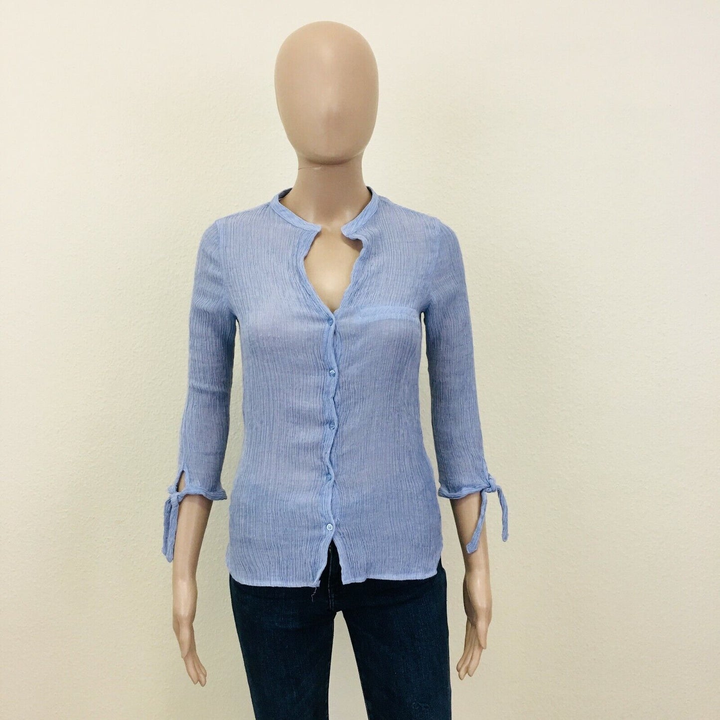 ZARA Blue Thin Viscose Shirt Top Blouse Size XS