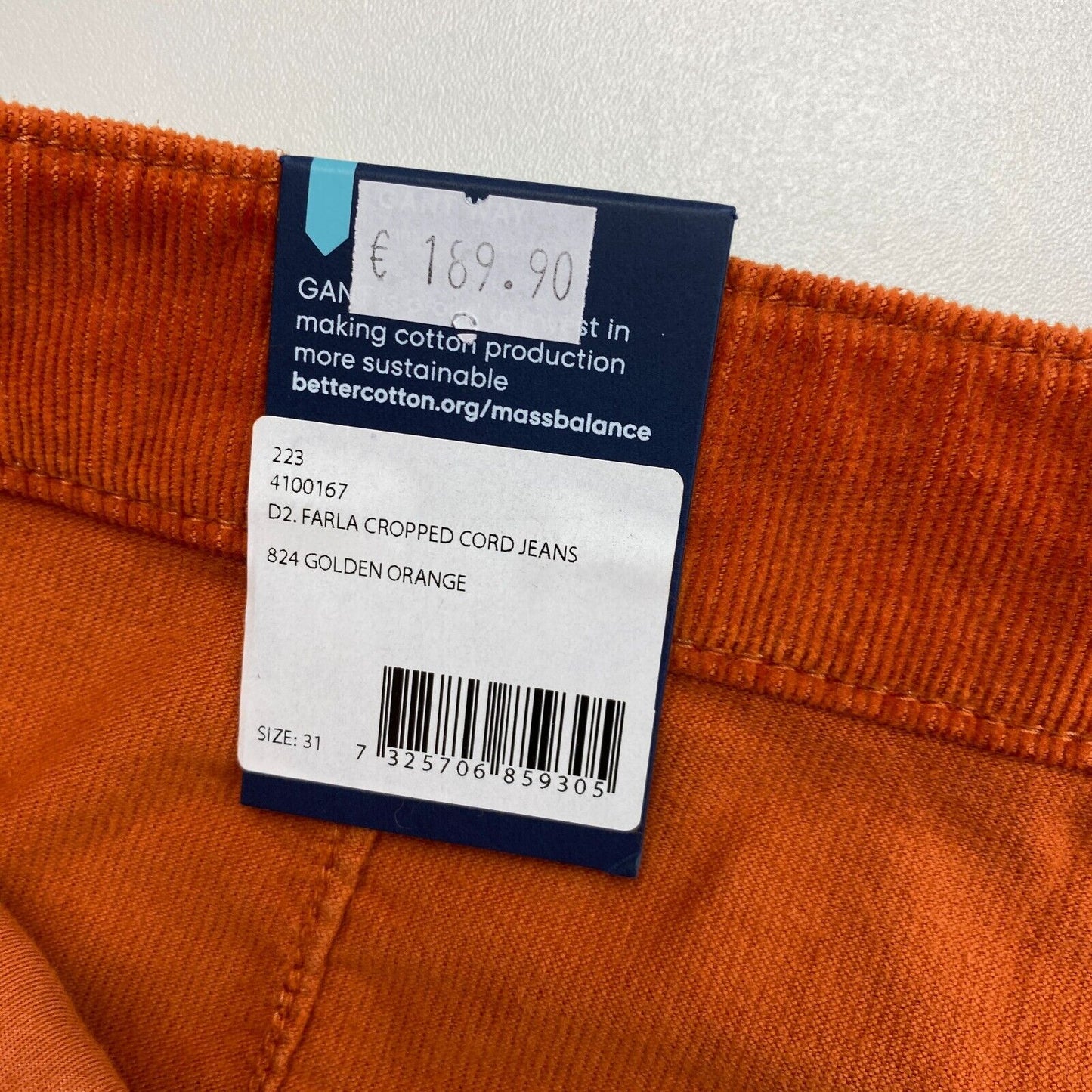 GANT Women Dark Orange FARLA Corduroy Slim Fit Cropped Jeans Size W31