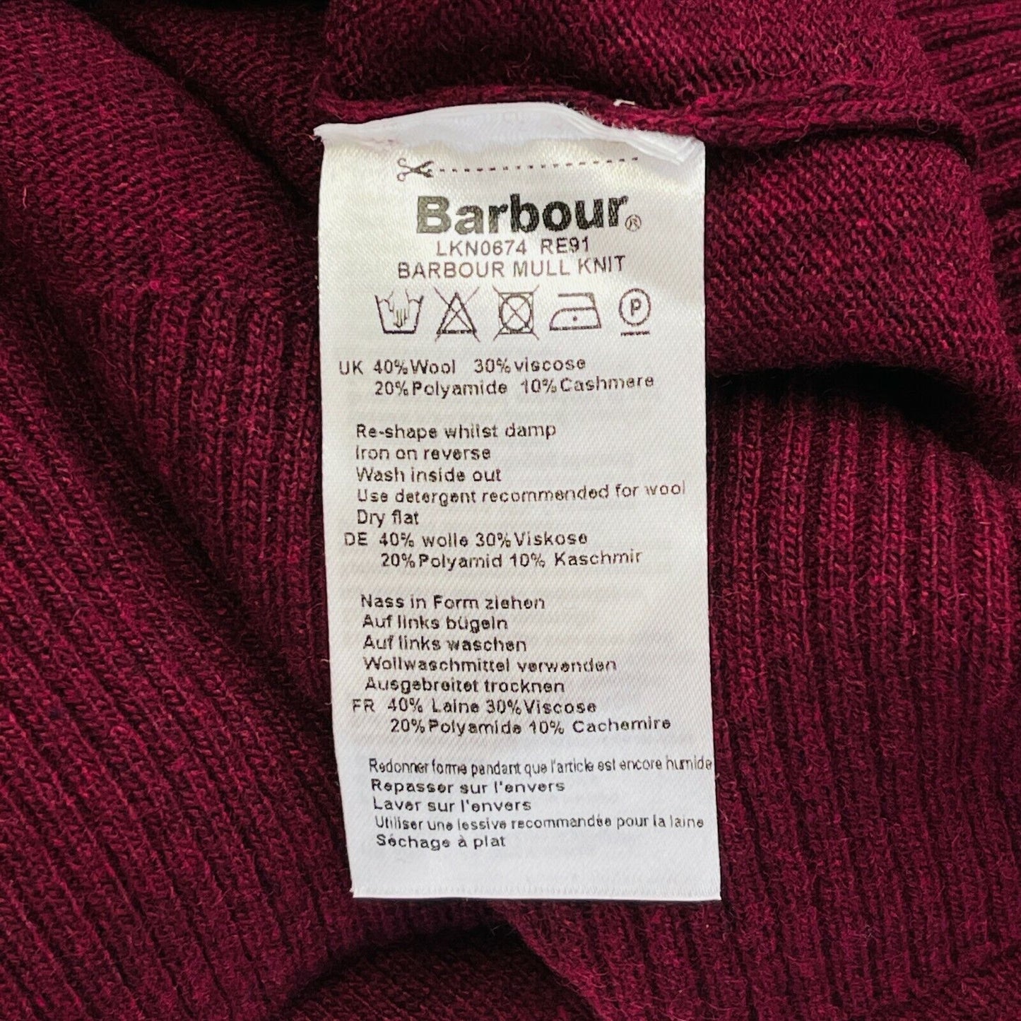 Barbour Dark Red Wool Blend Loose Fit Jumper UK 12 16 EUR 38 42 US 8 12