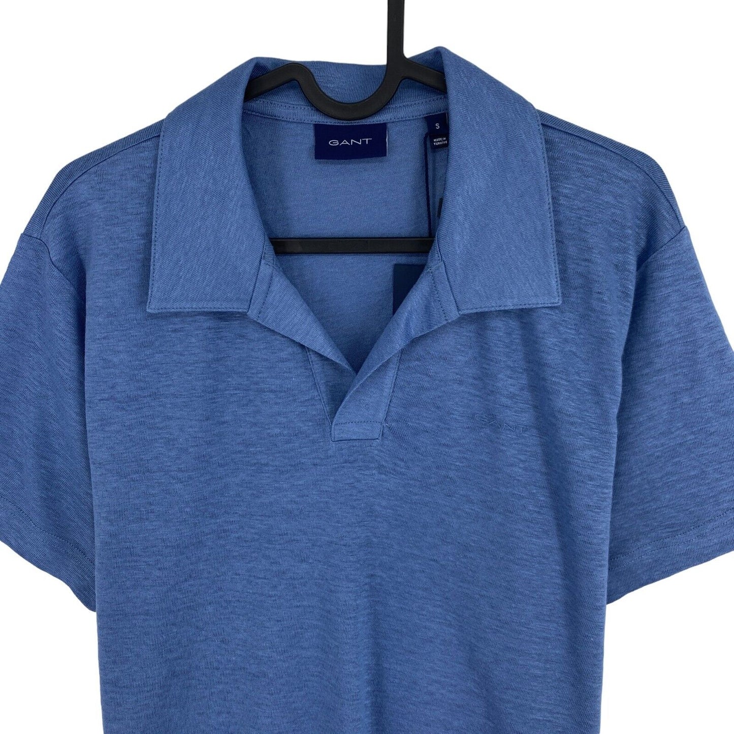 GANT Blue Linen Solid Polo Neck Shirt Size S