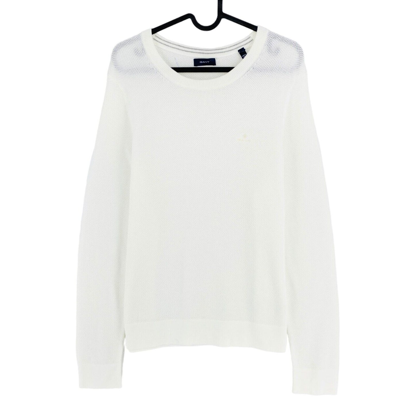 GANT White Cotton Pique Crew Neck Sweater Pullover Size S