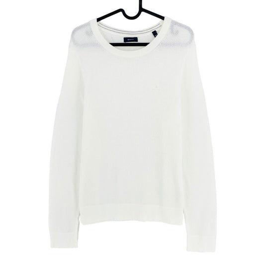 GANT White Cotton Pique Crew Neck Sweater Pullover Size S