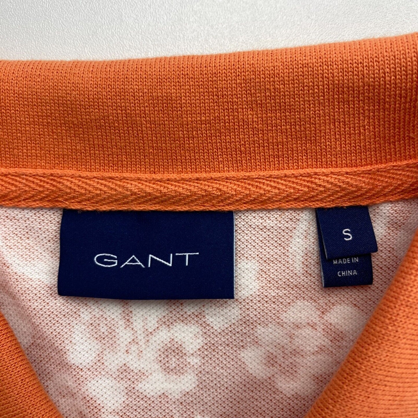 GANT Men Orange Floral Print Pique Short Sleeve Polo Shirt Size S