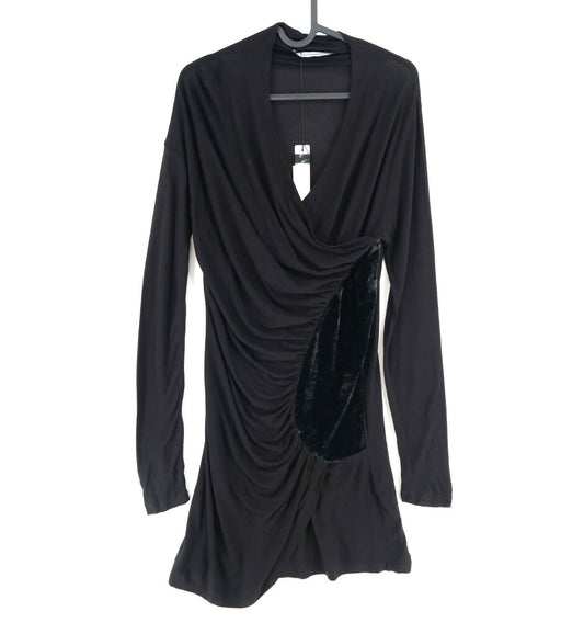 SITA MURT Black V Neck Long Sleeves Pleated Dress Size M