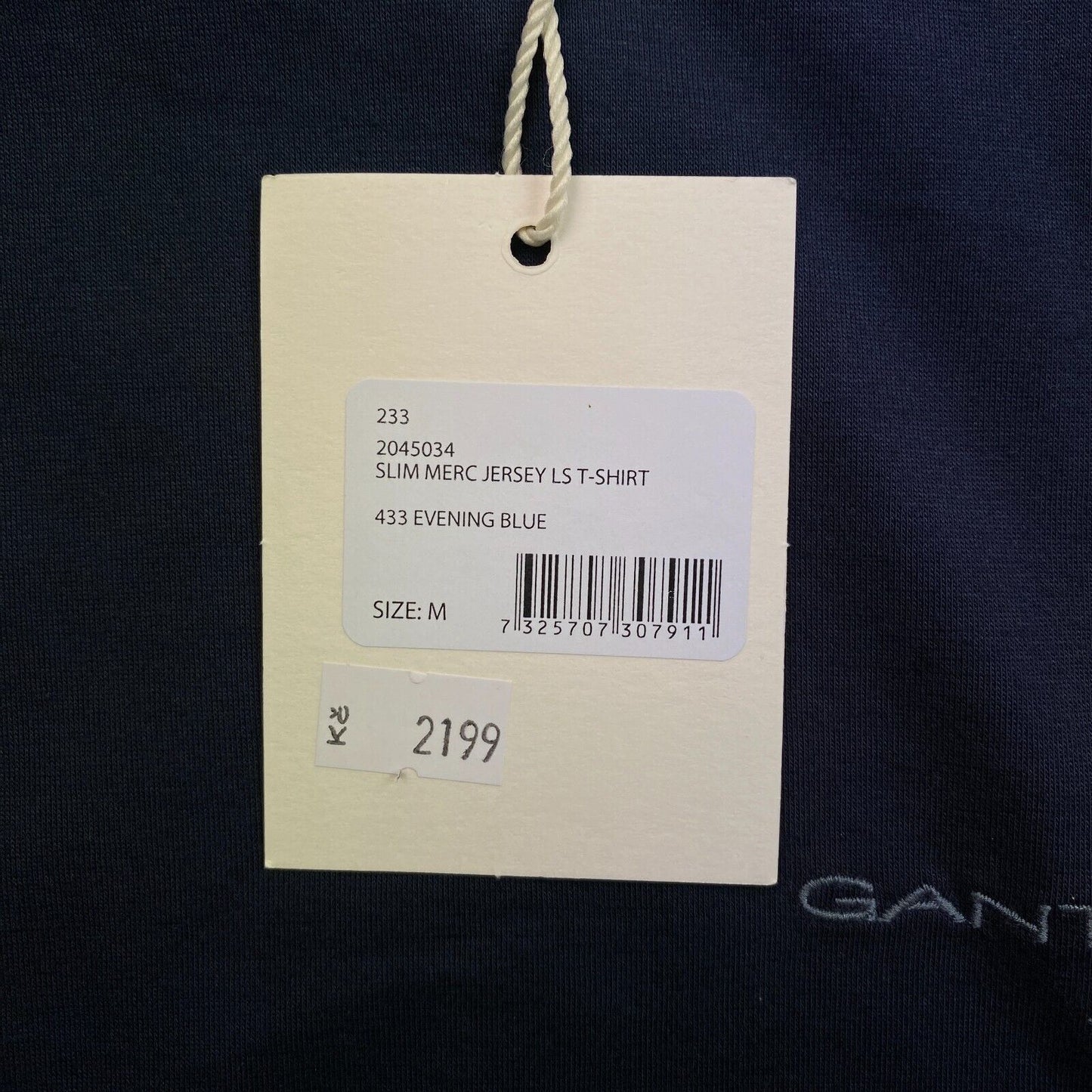 GANT Navy Blue Mercerized Jersey Slim Fit Long Sleeves Crew Neck T Shirt Size M