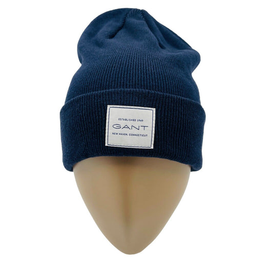 GANT Unisex Dark Blue Cotton Blend Knit Beanie Hat One Size