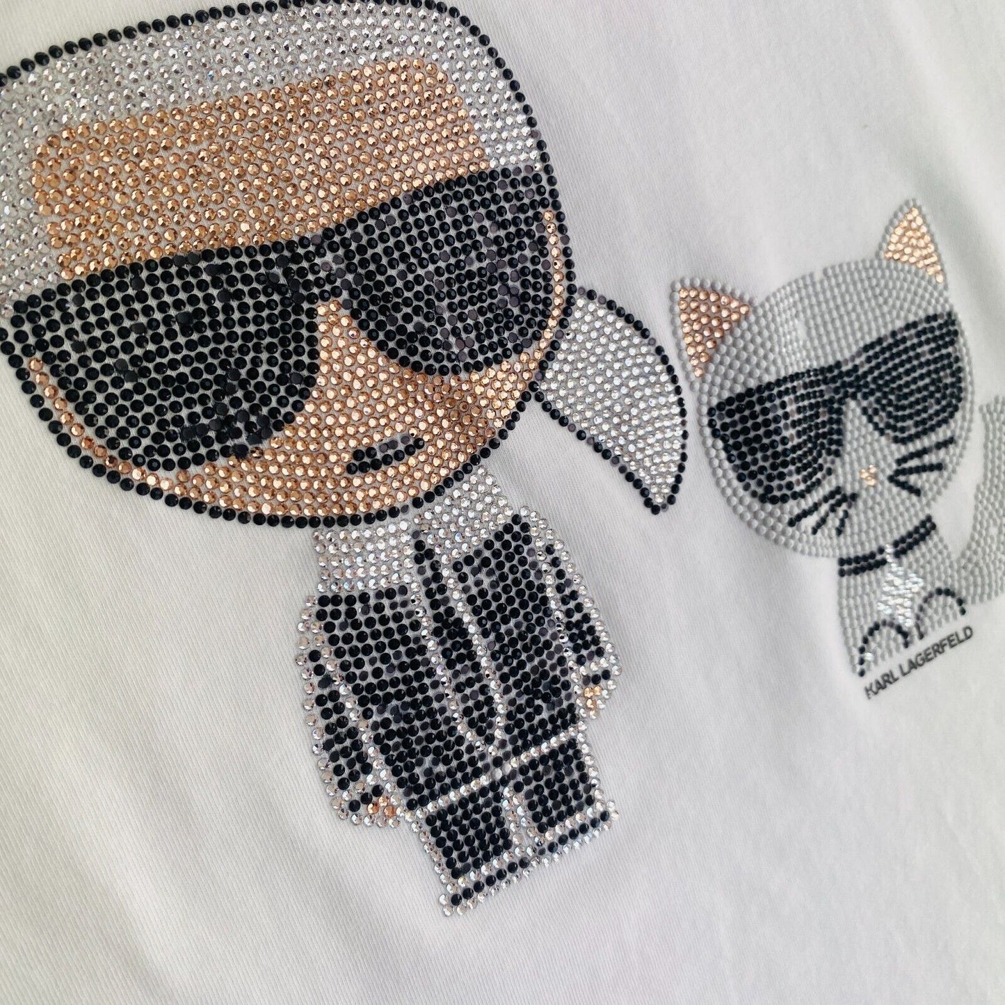 Karl Lagerfeld White Ikonik Rhinestone Couple Crew Neck T-Shirt Top Size XS