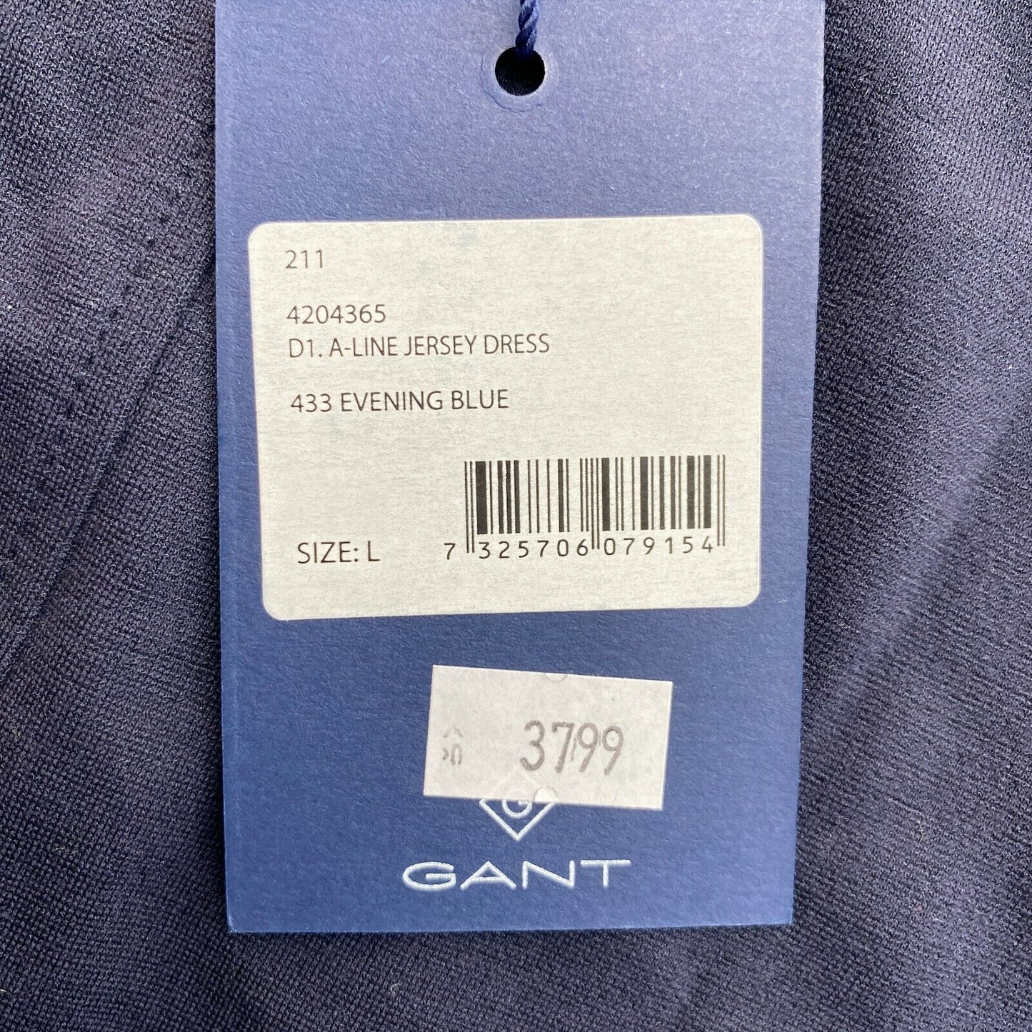 GANT Marineblaues A-Linien-Jersey-Kleid mit Rundhalsausschnitt, kurzärmelig, Größe L