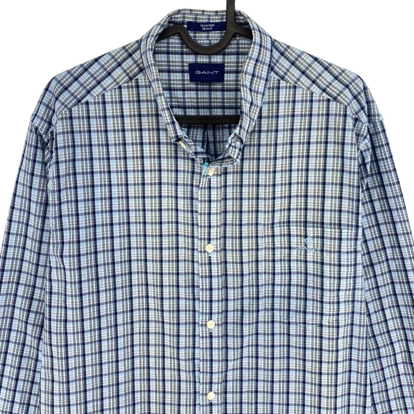 GANT Blue Tech Prep Indigo Check Regular Fit Shirt Size S 37/38 15