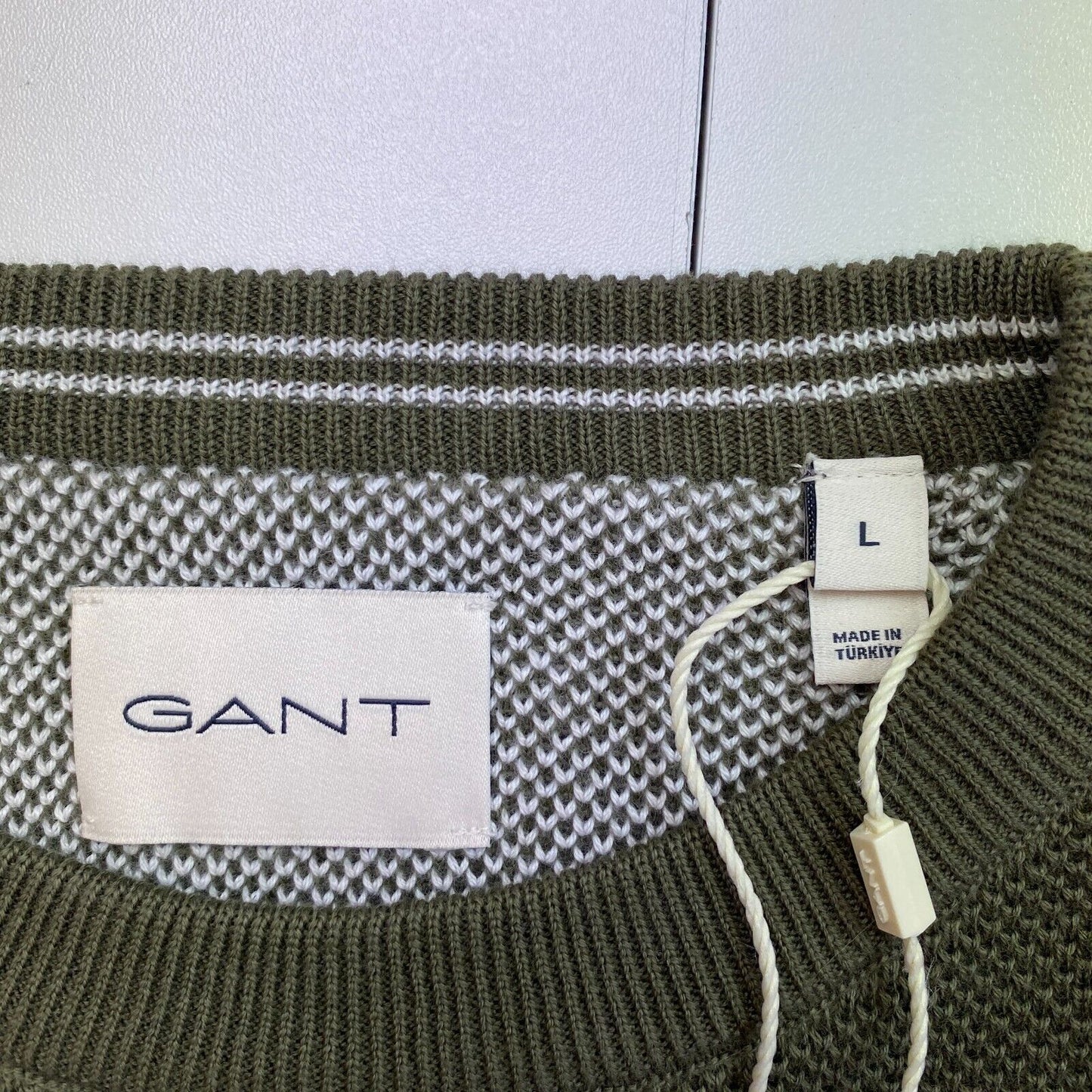 GANT Dunkelgrüner Pullover mit Rundhalsausschnitt aus Baumwollpikee, Größe L