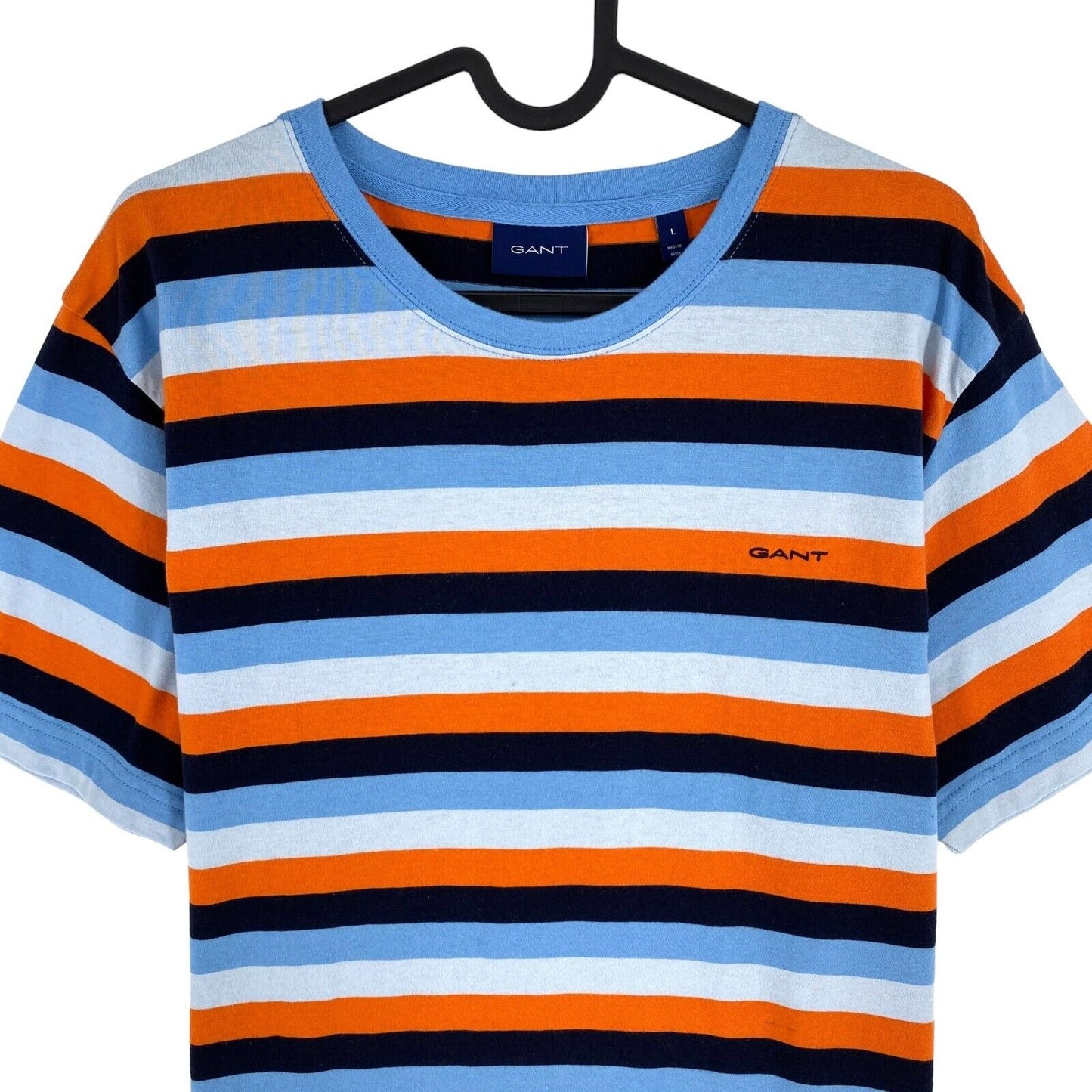 GANT Men Colored Multi Stripe Crew Neck Short Sleeves T-Shirt Size L