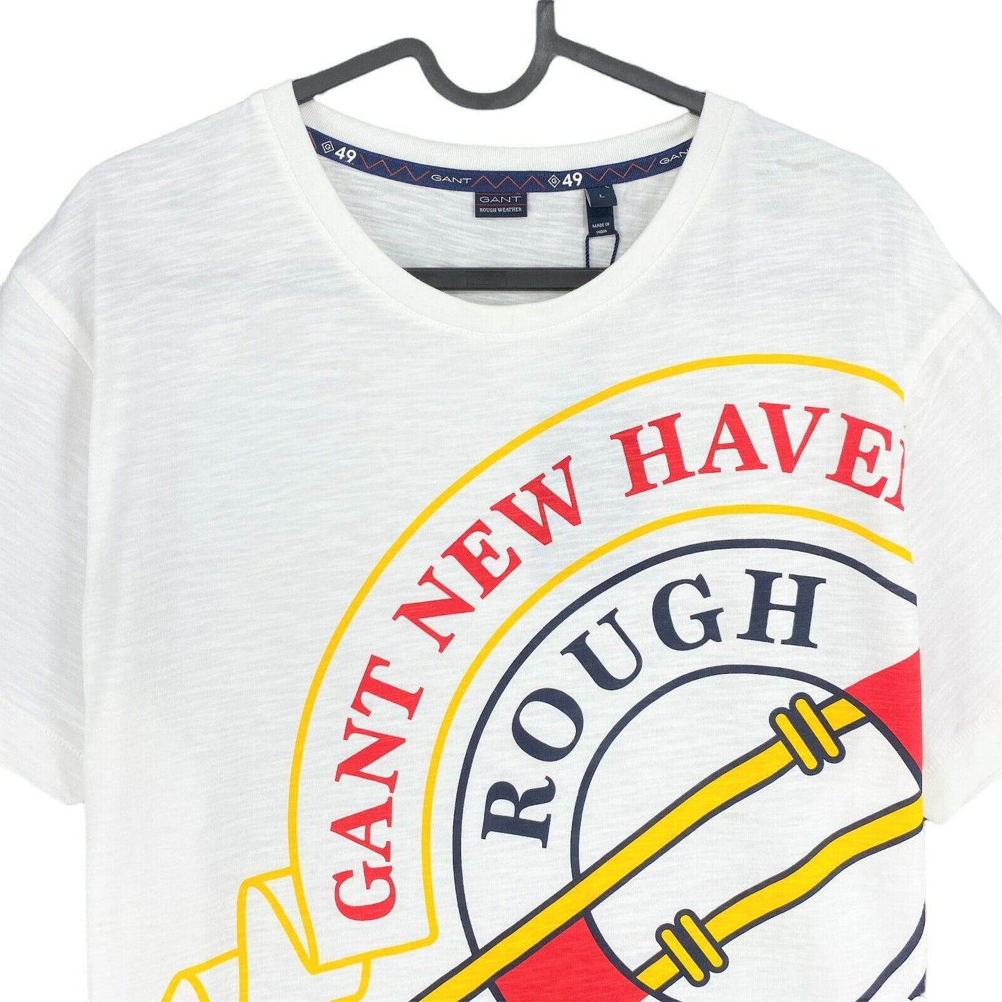 GANT White Rough Weather Graphic Crew Neck T Shirt Size L