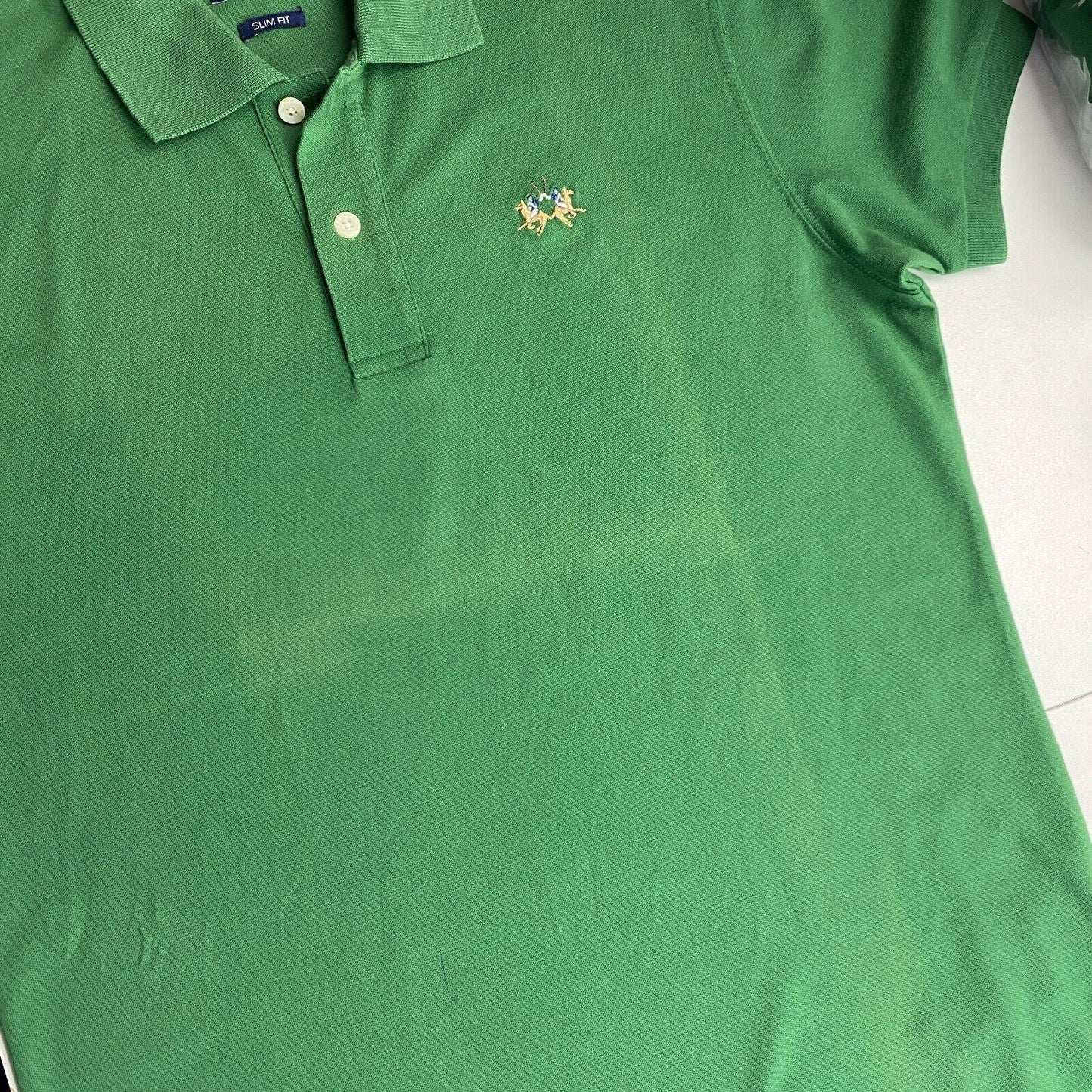 LA MARTINA Green Piquet Stretch Short Sleeves Slim Fit Polo Shirt Size M