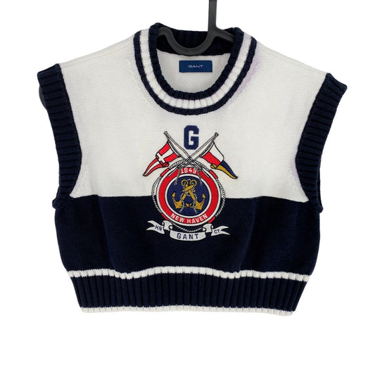 GANT Girls Navy Blue Knitted Crew Neck T Shirt Size 7-8 Years 122/128 cm