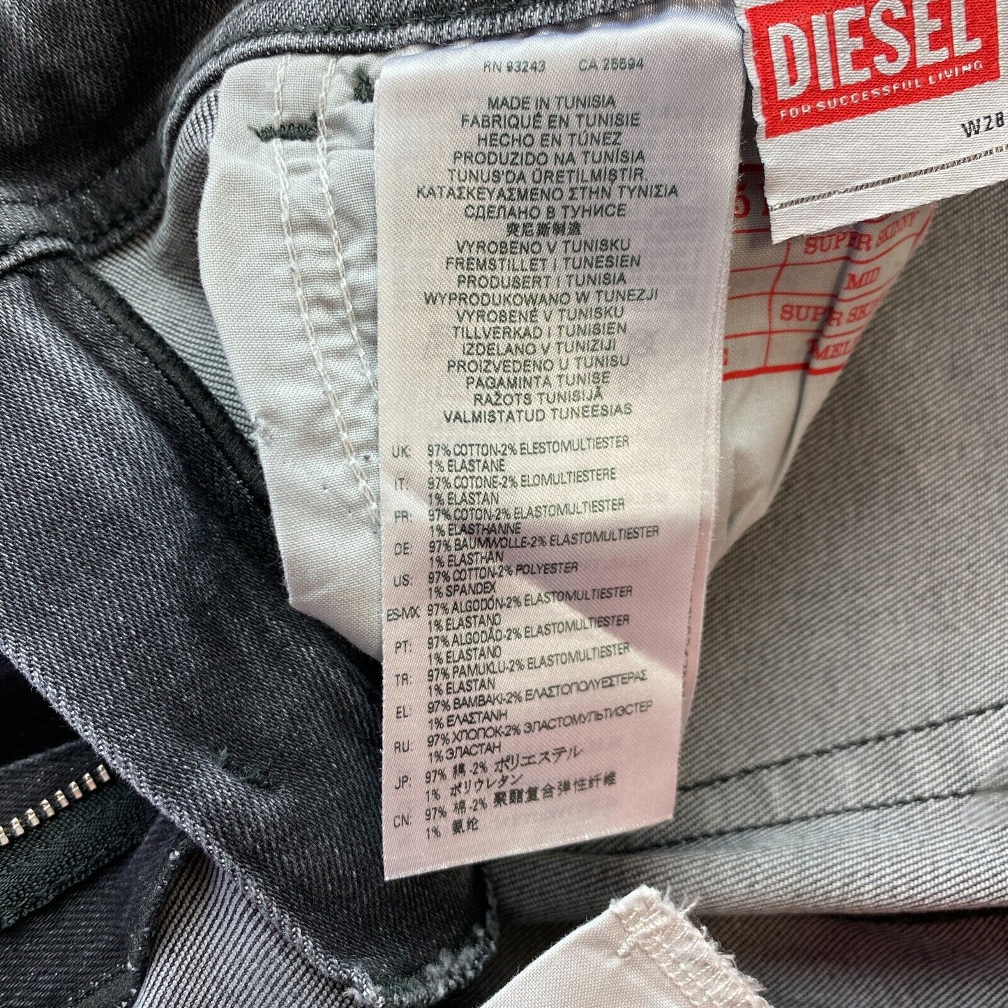 Diesel 2017 SLANDY Damen Jeans, grau, mittlere Taille, superenge Passform, Größe W28 L32