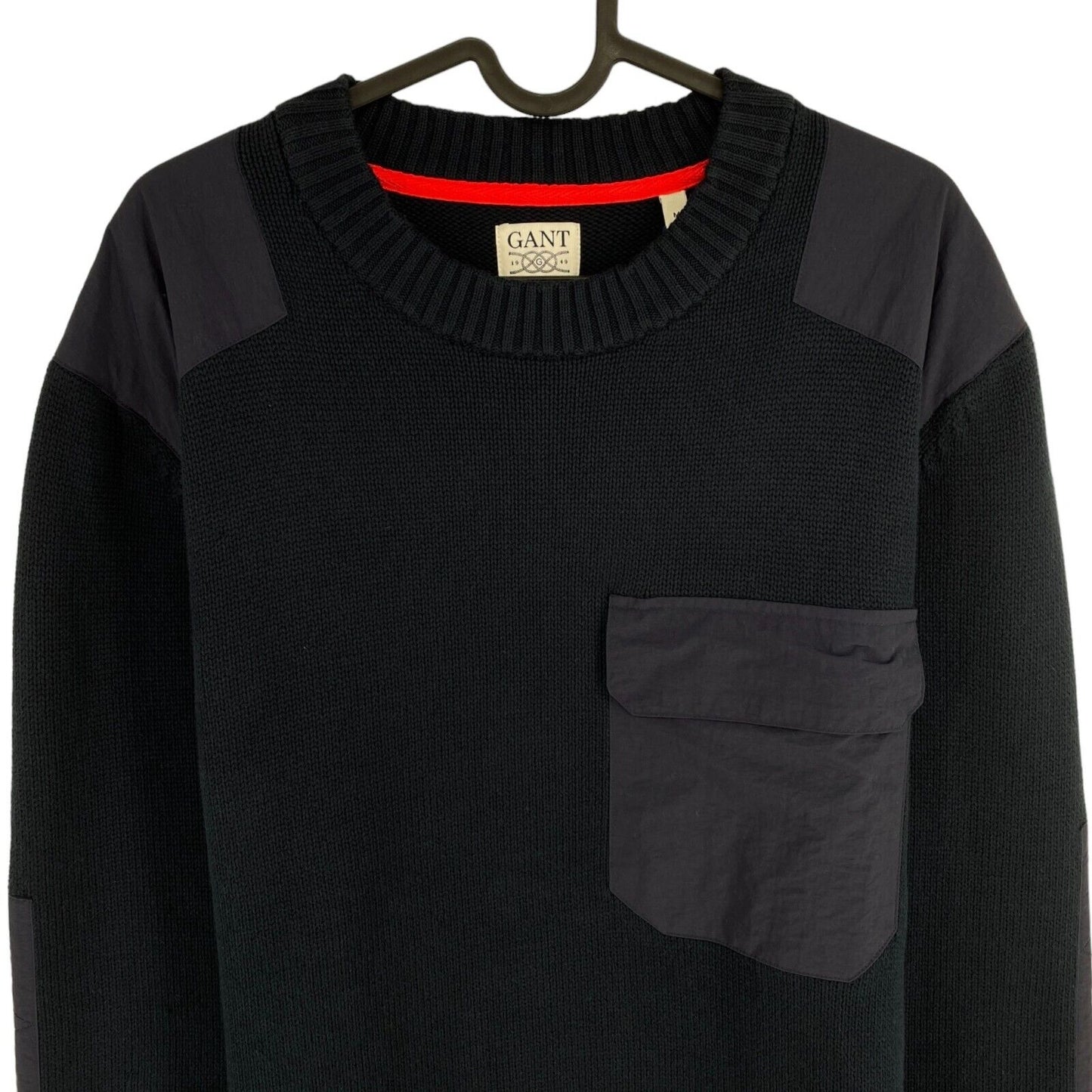 GANT ROUGH WEATHER Marineblauer Pullover mit Rundhalsausschnitt und Verstärkungen, Größe M