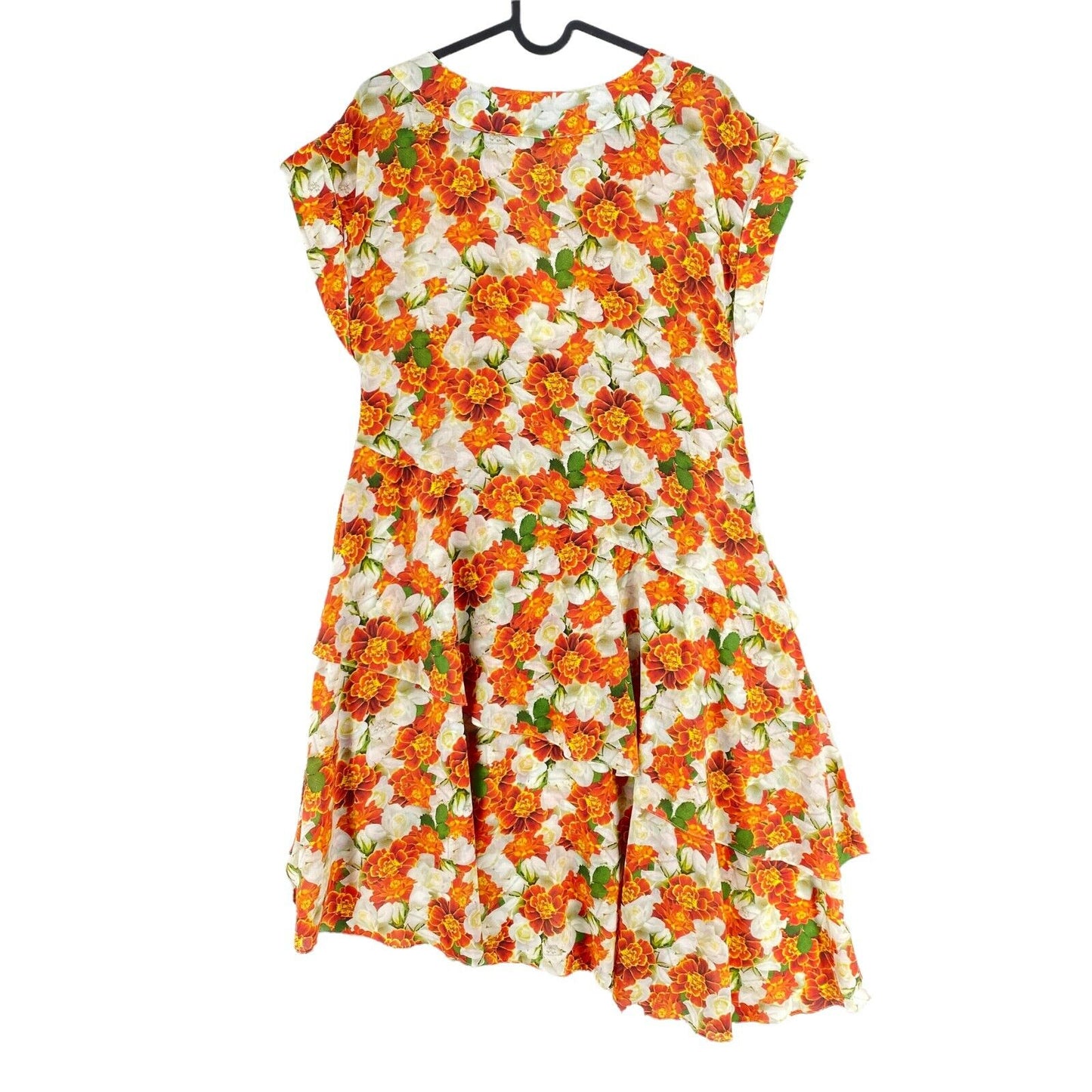 LA MARTINA Orange Flower Printed V Neck Flared Dress Size 3 / M