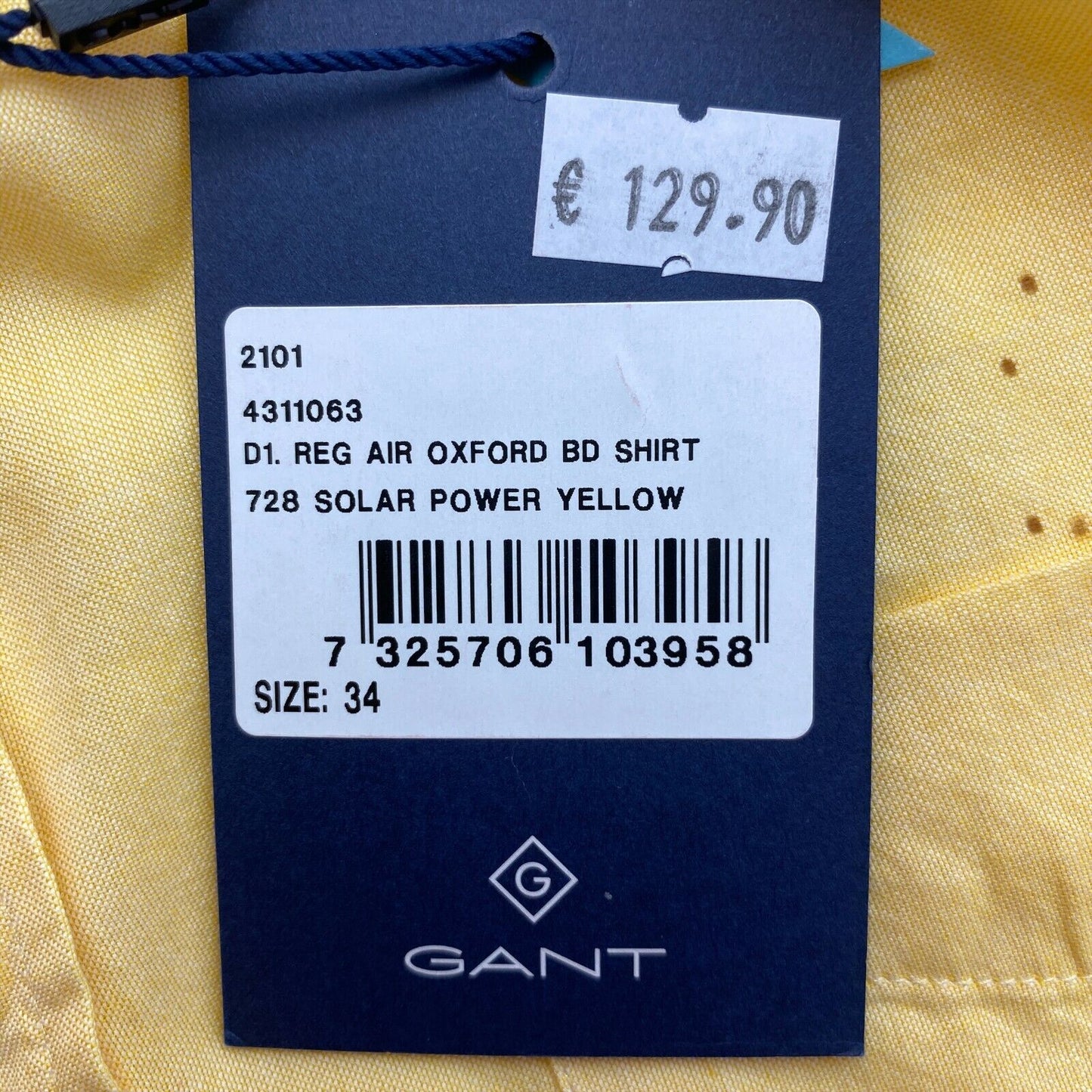 GANT Yellow Regular Air Oxford Long Sleeves Shirt Size EU 34 UK 6 US 4