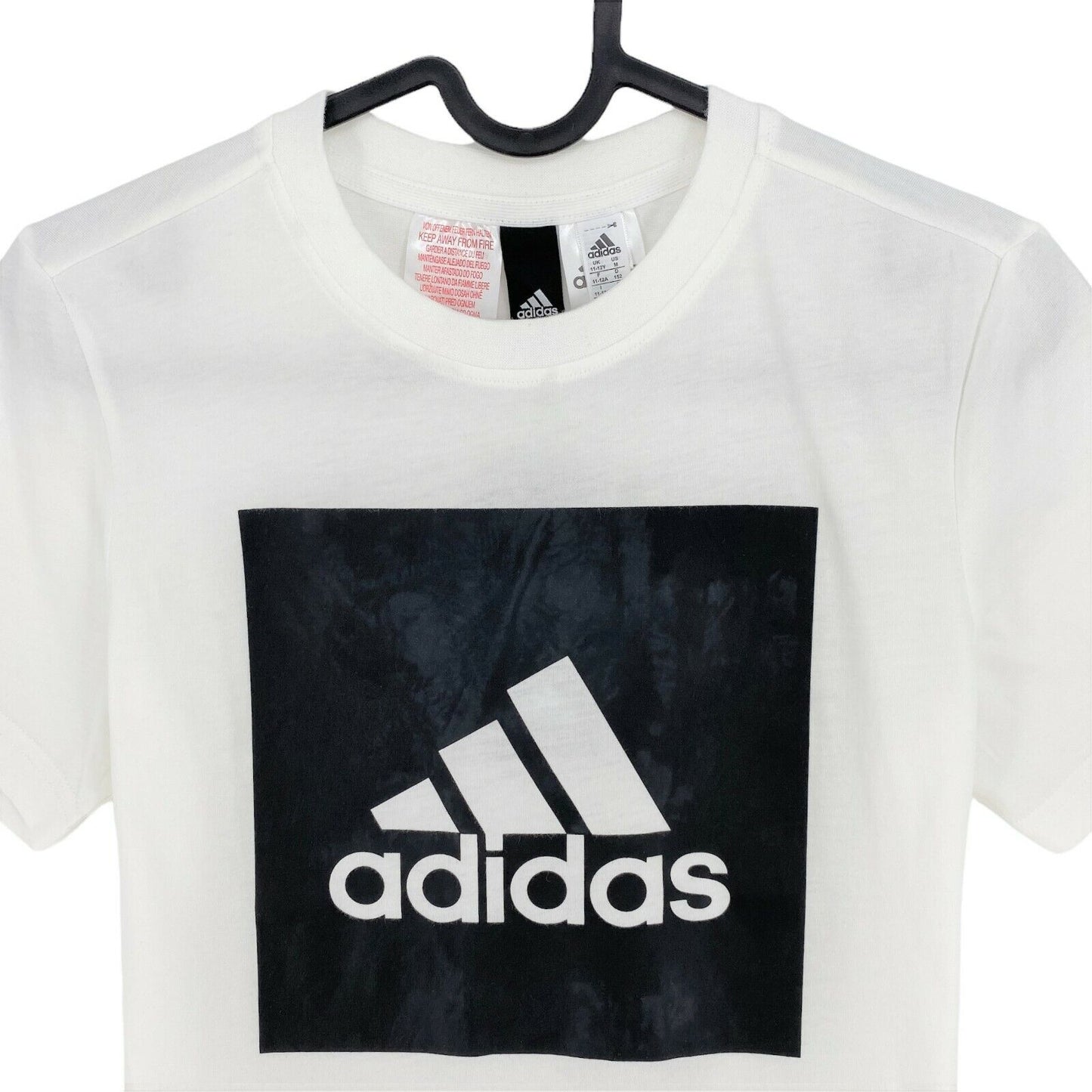 Adidas Youth Boys White Logo Crew Neck T Shirt Tee Size 11 - 12 Years