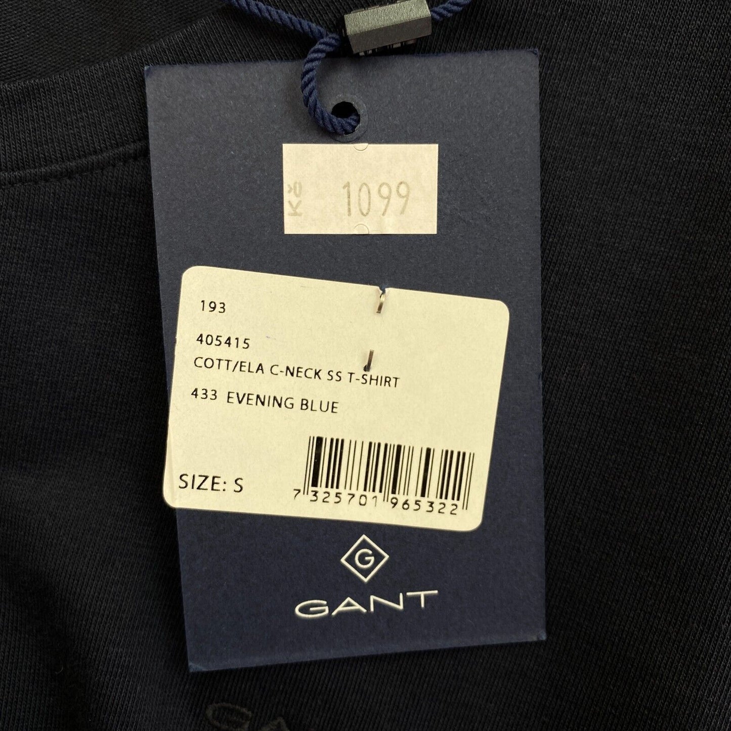 GANT Marineblaues COTT/ELA T-Shirt mit Rundhalsausschnitt, Größe S