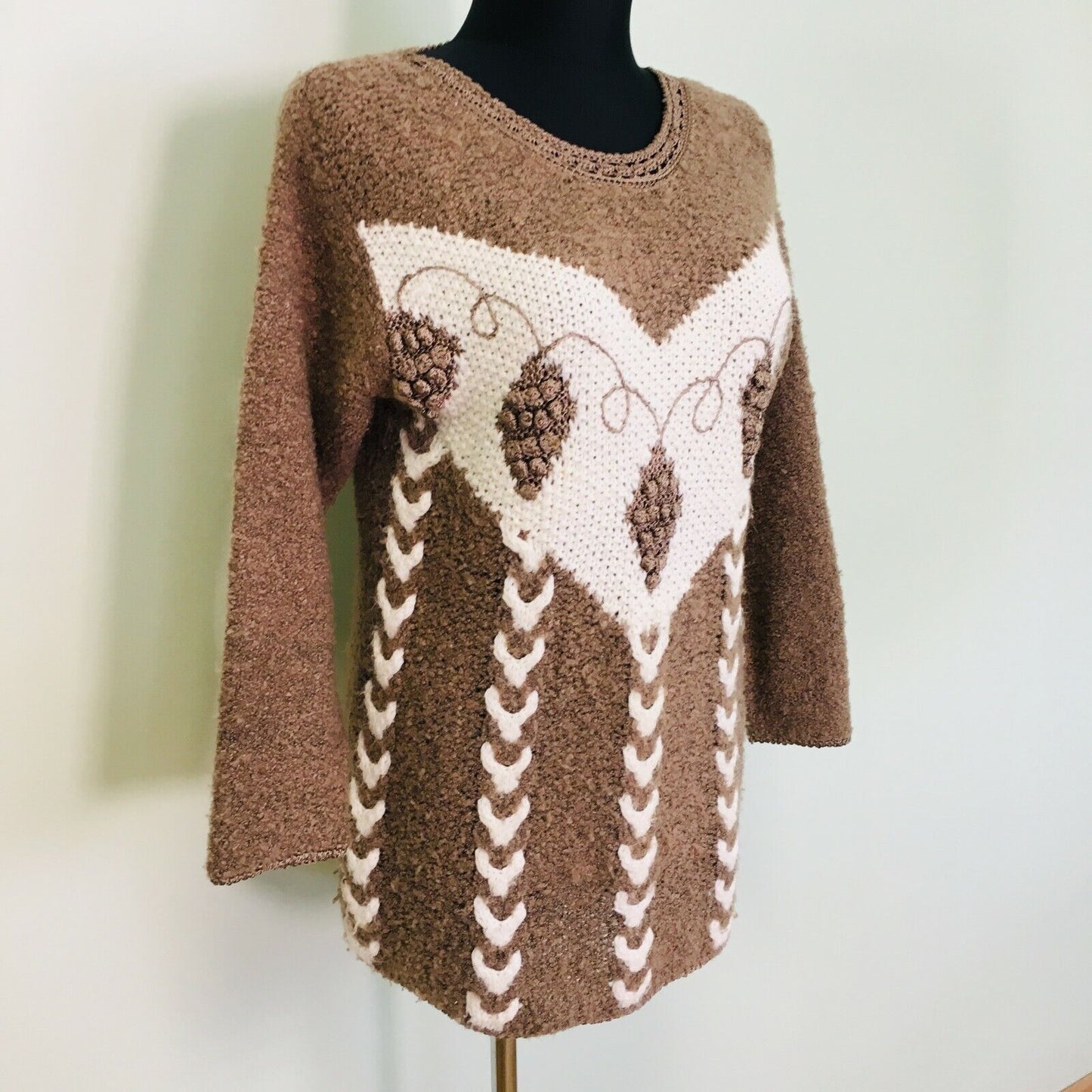 Vintage Retro 90s Oversized Brown Acrylic Sweater Jumper EUR 42 US 12 UK 14