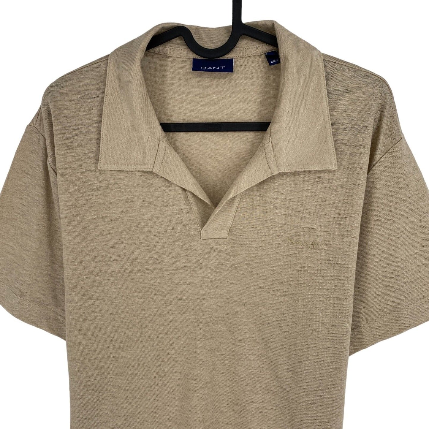 GANT Men Beige Linen Rugger Short Sleeves Polo Shirt Size M