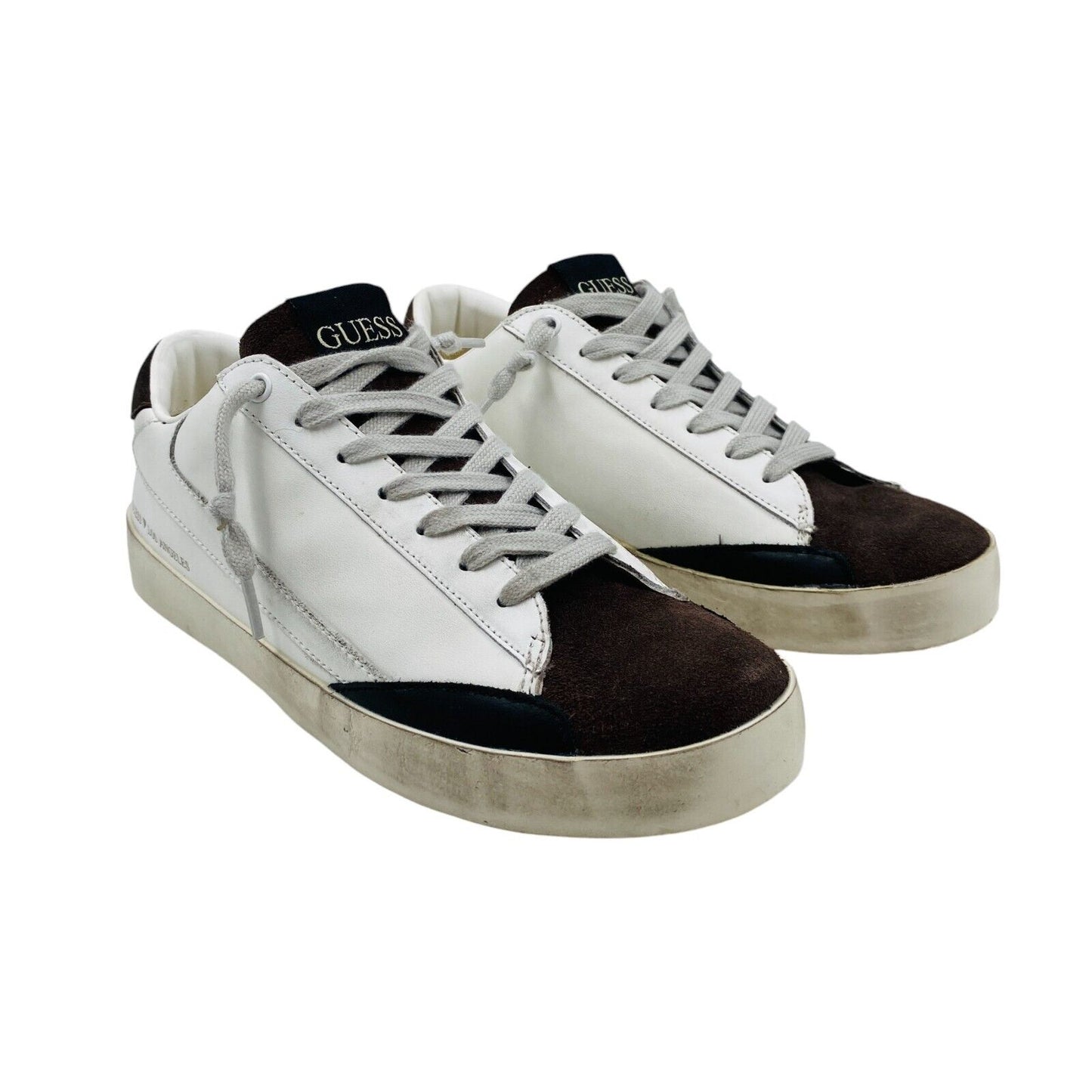 GUESS Mens White Brown Distressed Trainers Sneakers Shoes EUR 41 US 8 UK 7.5