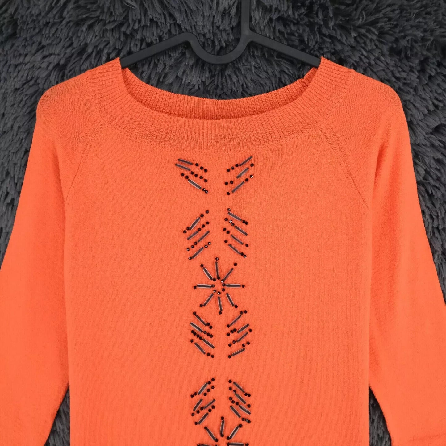 LANEROSSI Orange Beads 100% Merino Wool Crew Neck Jumper Size 2 - M