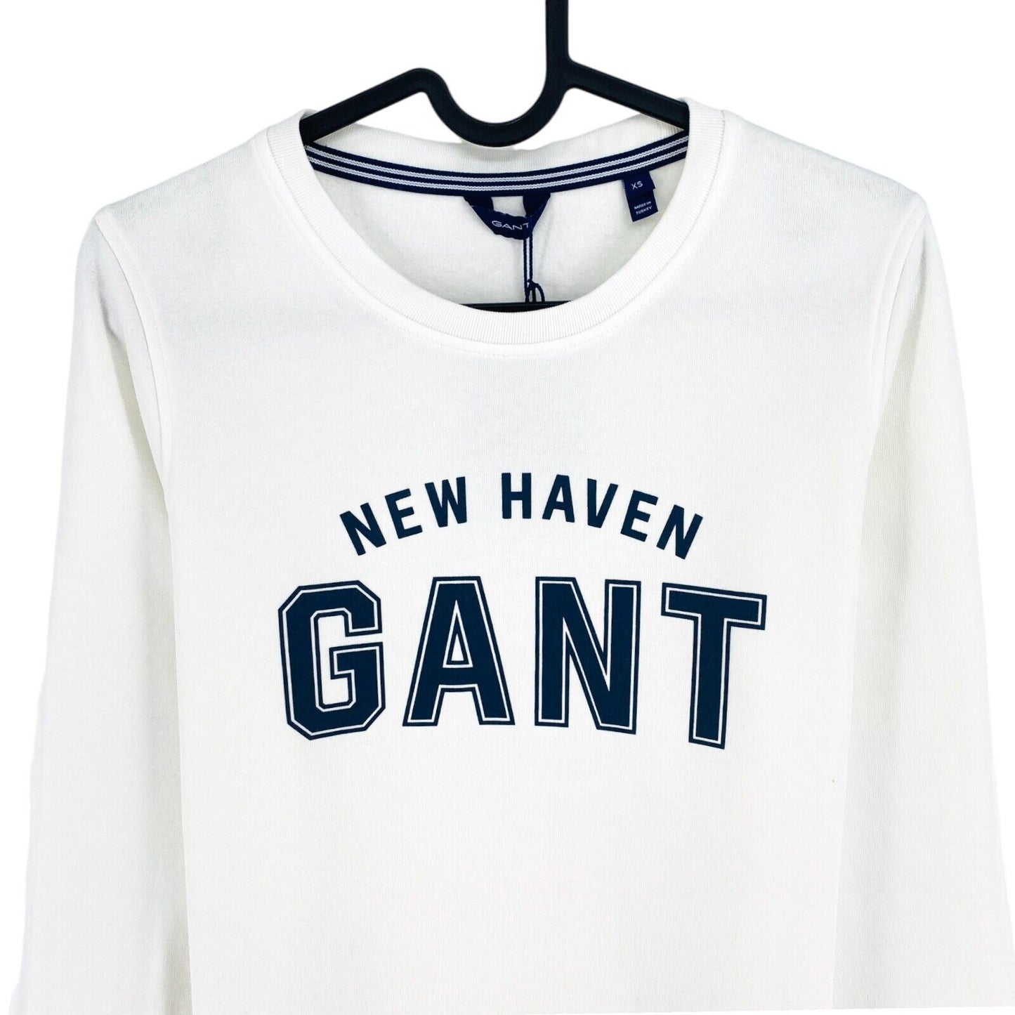 GANT Weißer Pullover mit Rundhalsausschnitt und Logo, Größe XS