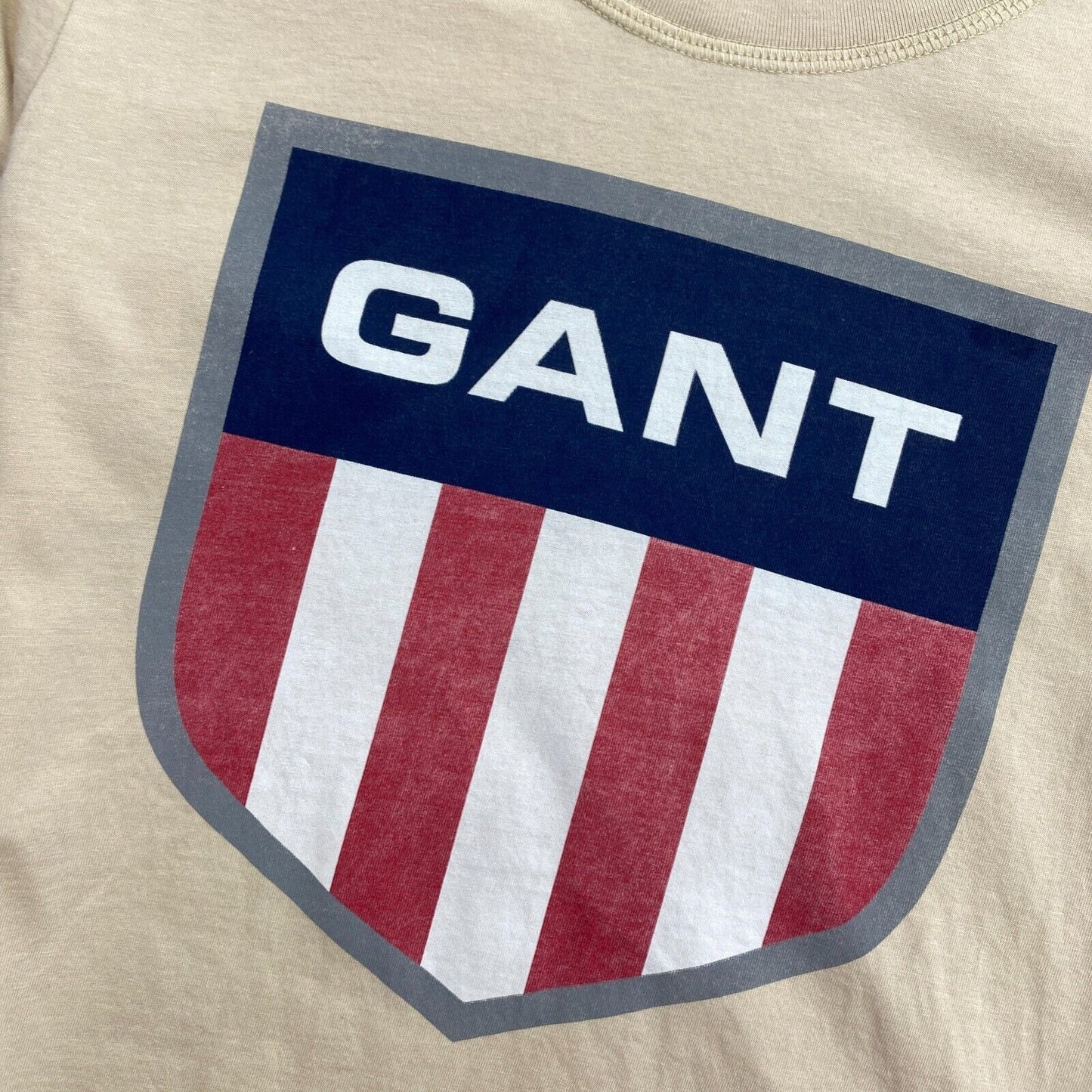 GANT Women Dark Beige Retro Shield Crew Neck Short Sleeves T Shirt Size XS