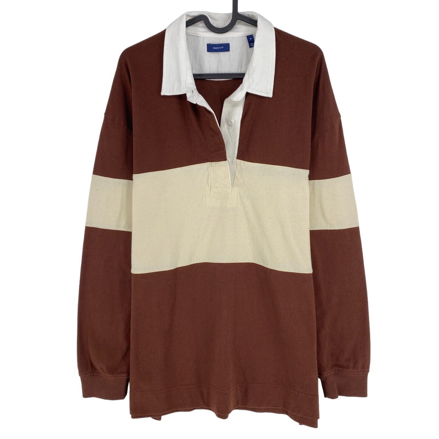 GANT Brown Striped Oversized Heavy Rugger Sweater Jumper Size M