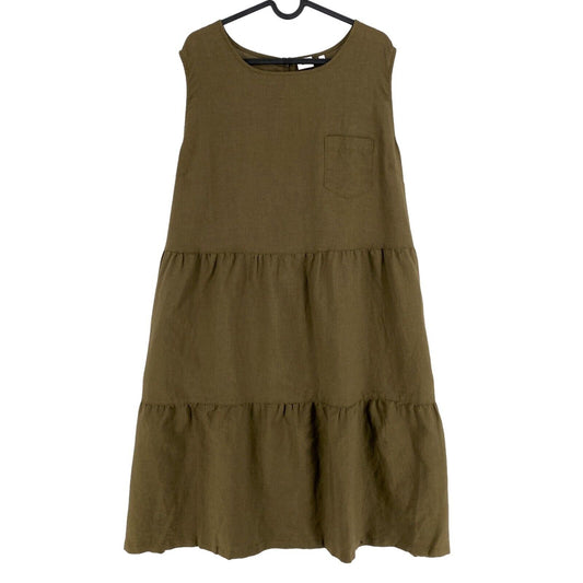 CAMEL ACTIVE Greenish Brown Linen Cotton Sleeveless A Line Ruffle Dress Size 2XL