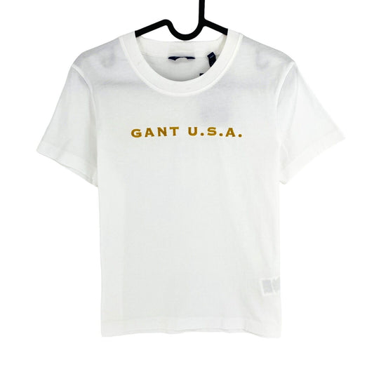 GANT Women White Logo Crew Neck Short Sleeve T Shirt Size S