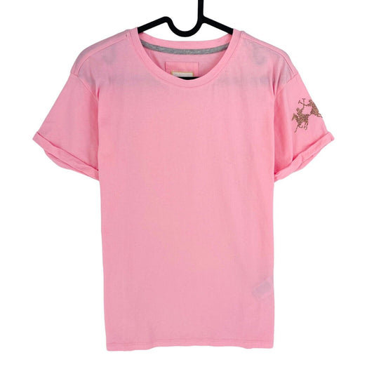 LA MARTINA Women Pink Solid Crew Neck Short Sleeve T Shirt Size 2 / S