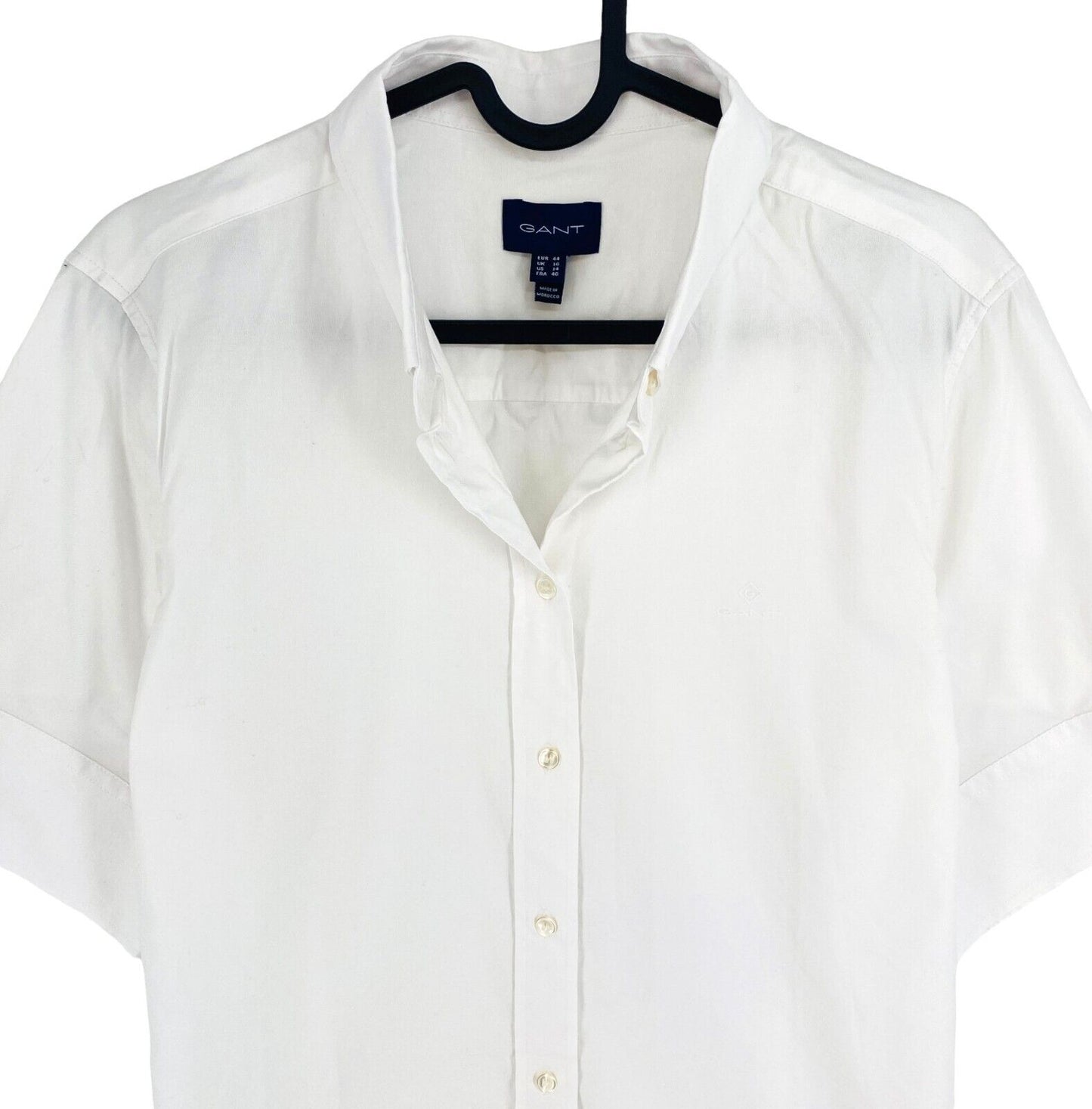 GANT Women White Stretch Oxford Solid Short Sleeves Shirt Size EU 44 UK 16 US 14